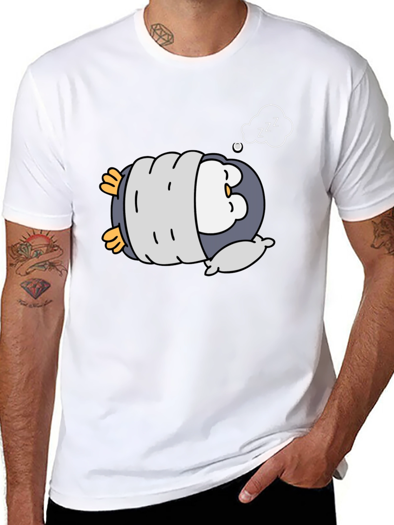 Cute Sleeping Penguin Black T-Shirt