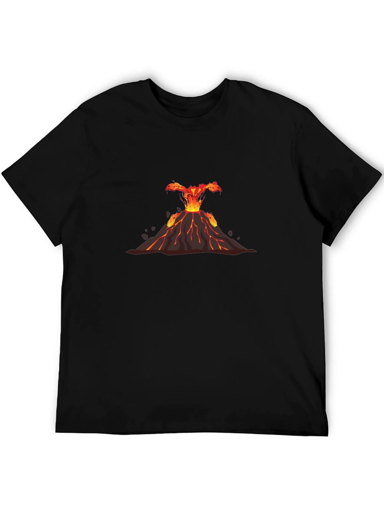 Volcano Eruption Graphic Tee - Black Cotton T-Shirt