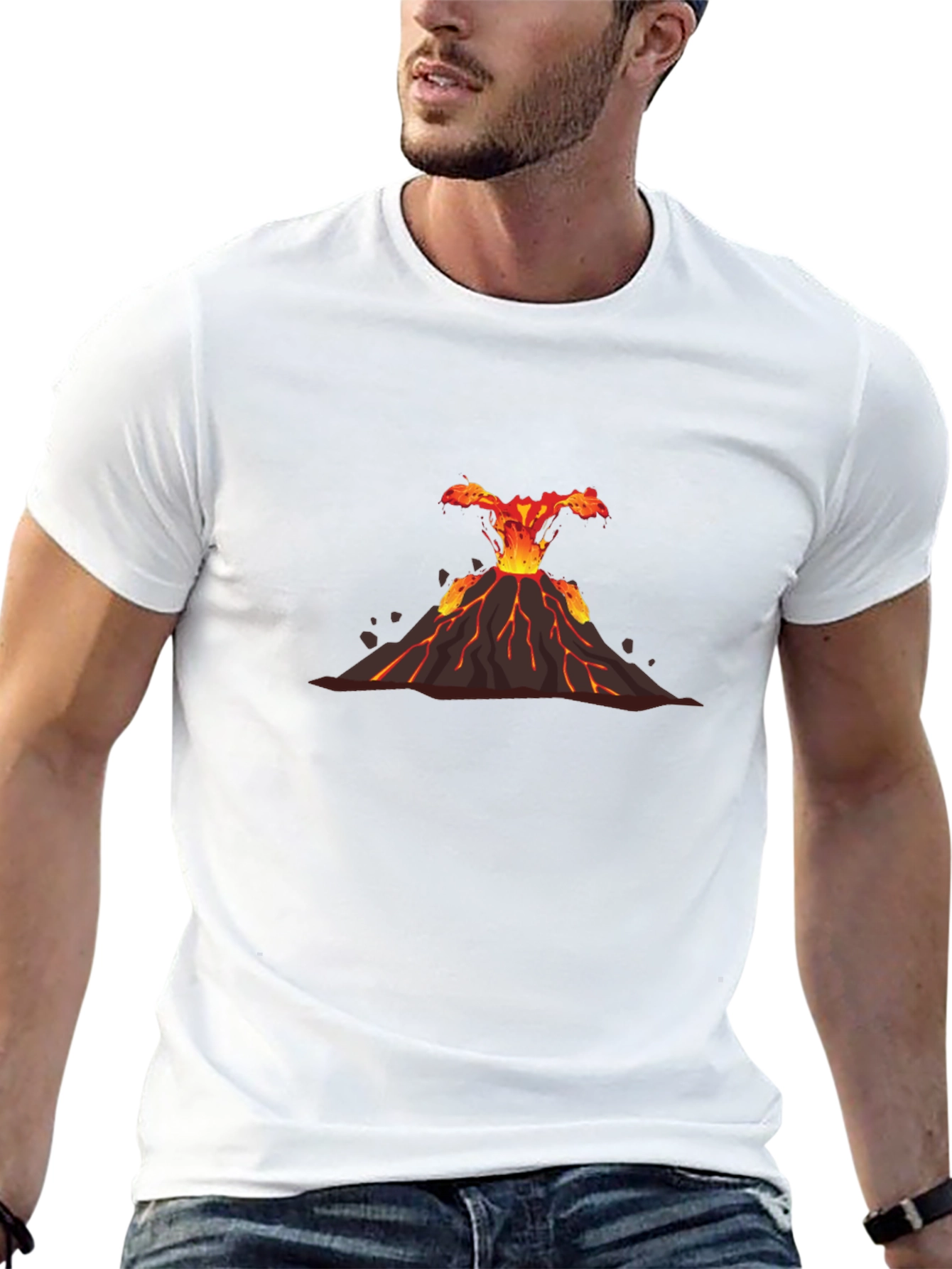 Volcano Eruption Graphic Tee - Black Cotton T-Shirt