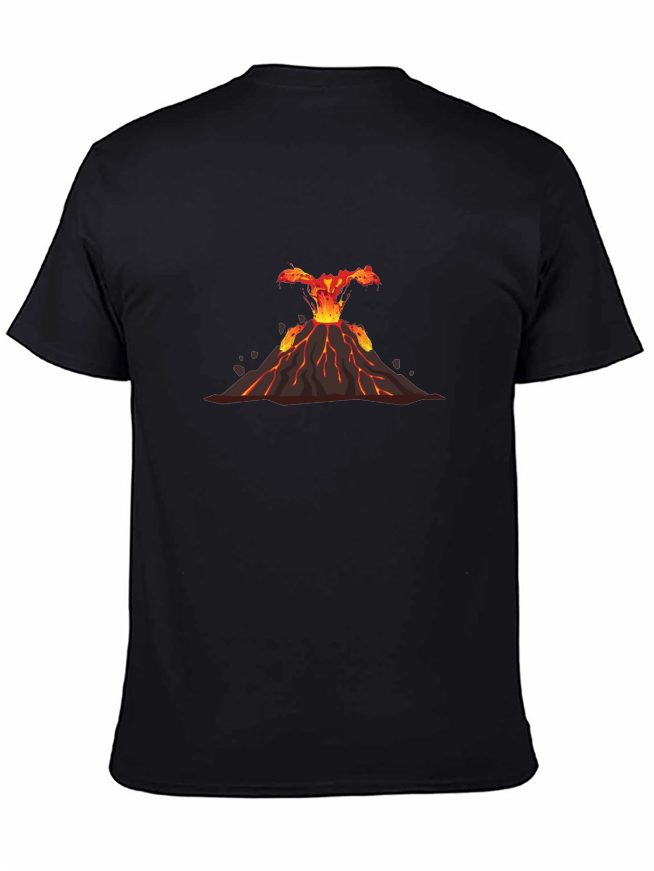 Volcano Eruption Graphic Tee - Black Cotton T-Shirt