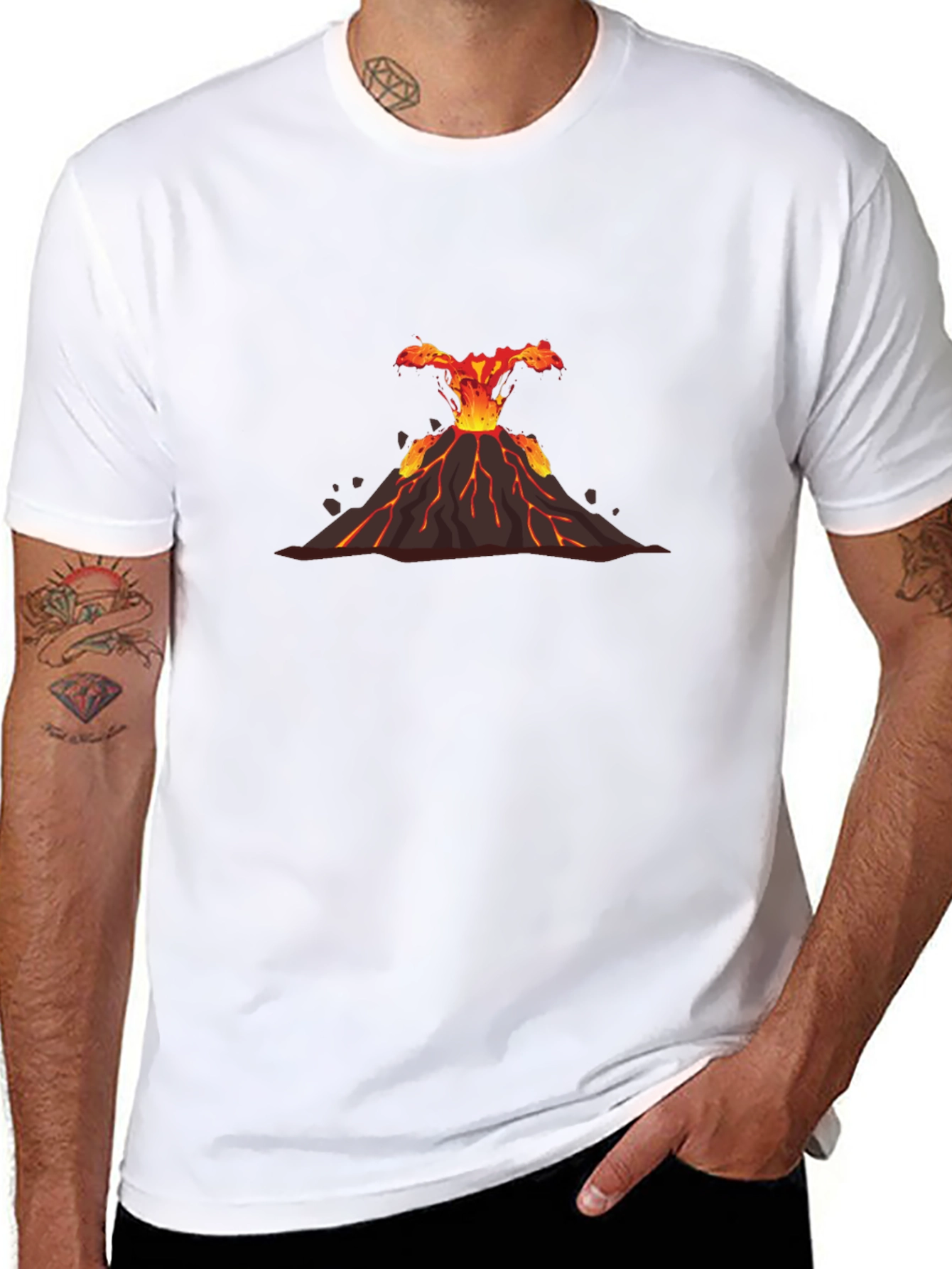 Volcano Eruption Graphic Tee - Black Cotton T-Shirt