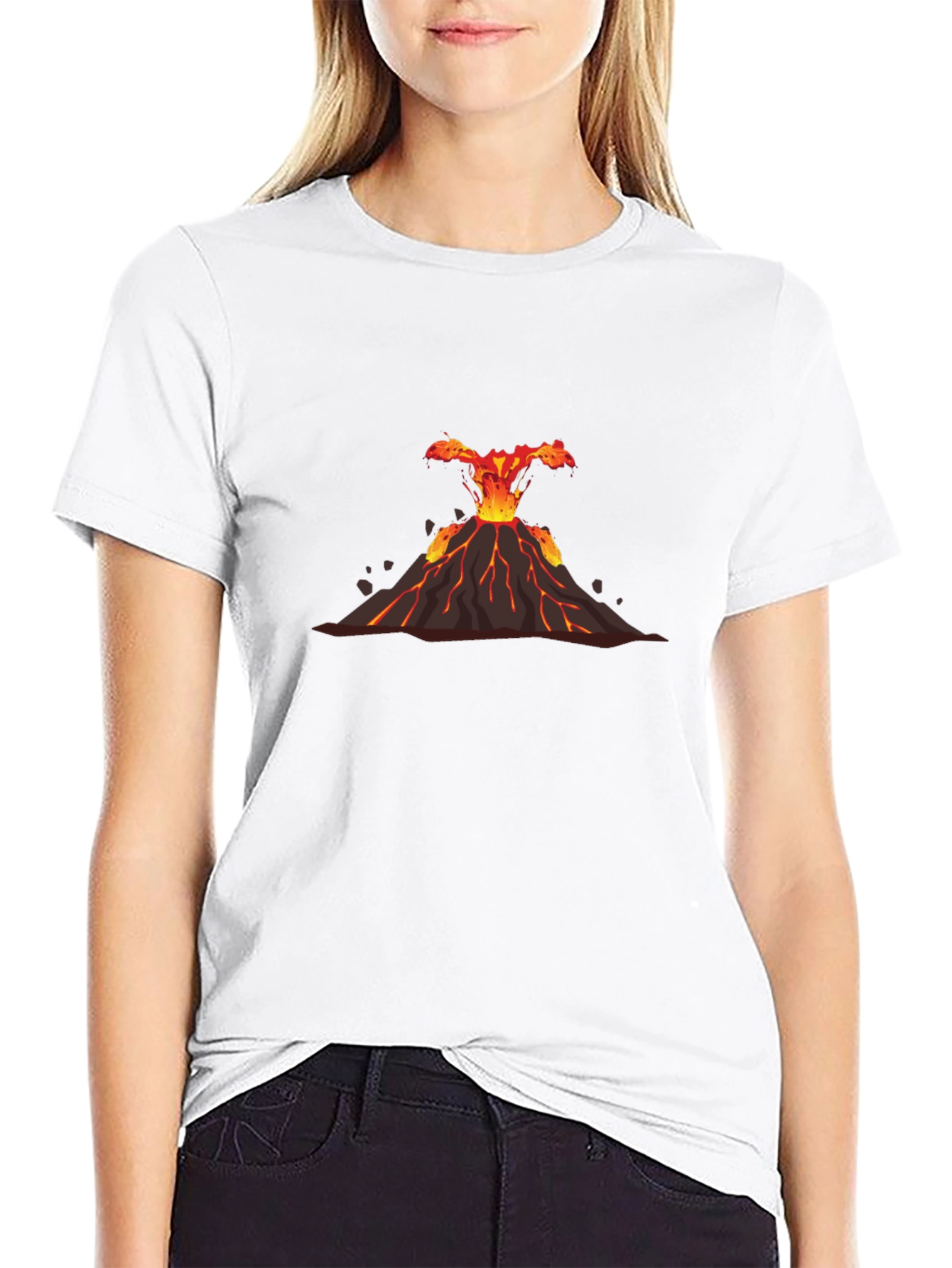 Volcano Eruption Graphic Tee - Black Cotton T-Shirt