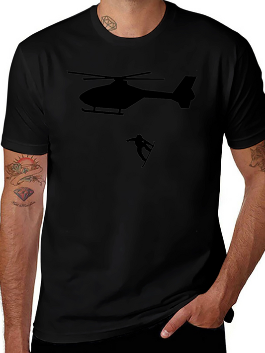 Helicopter Snowboarder Black T-Shirt