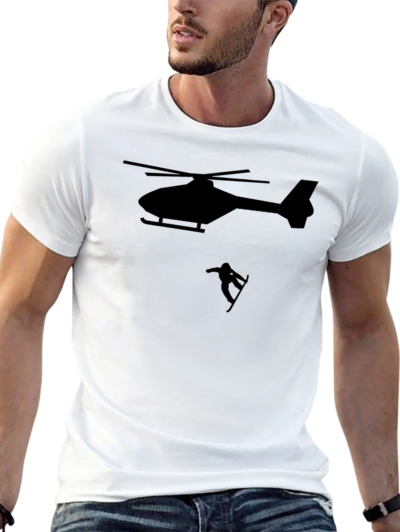 Helicopter Snowboarder Black T-Shirt