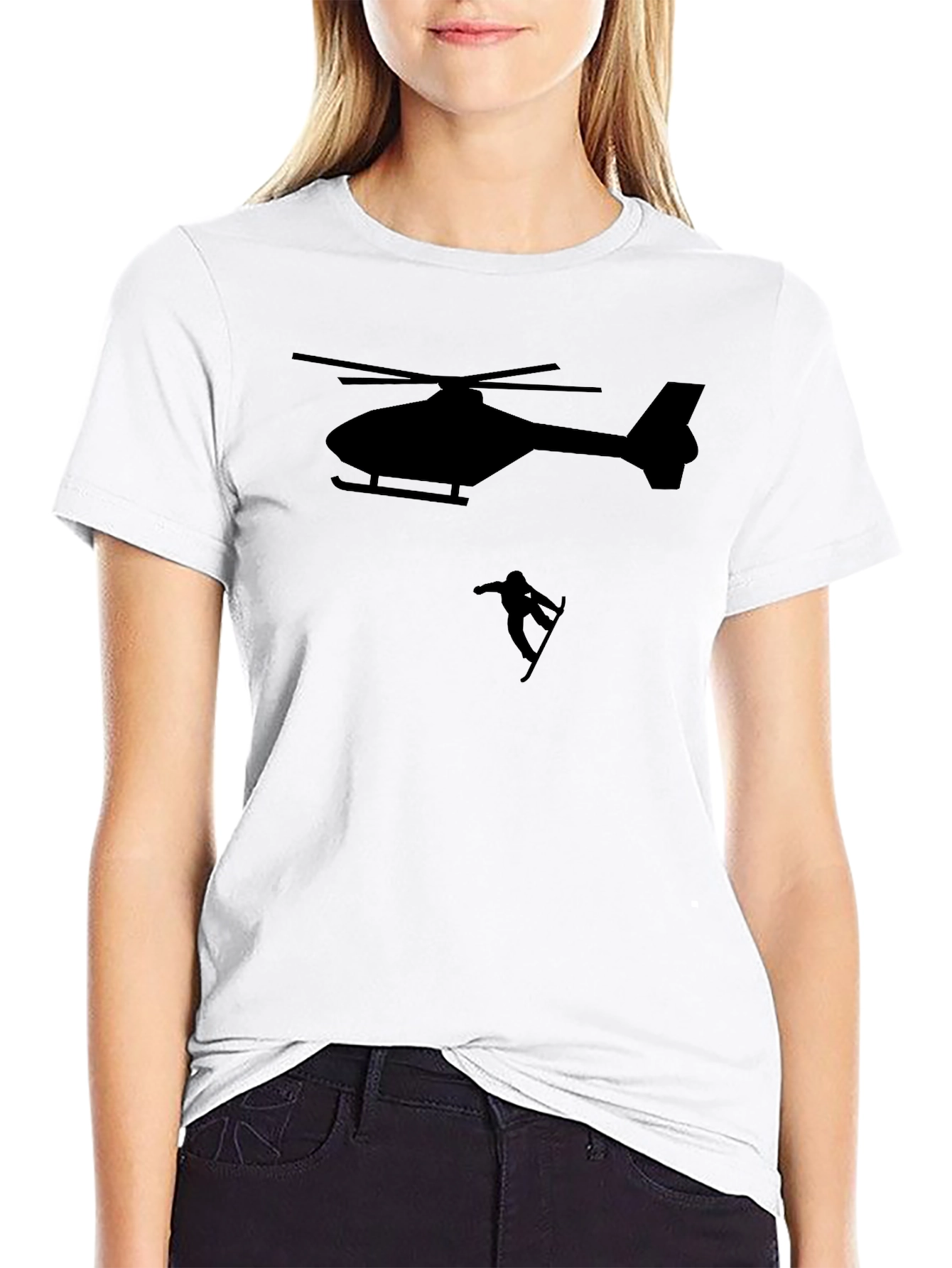 Helicopter Snowboarder Black T-Shirt