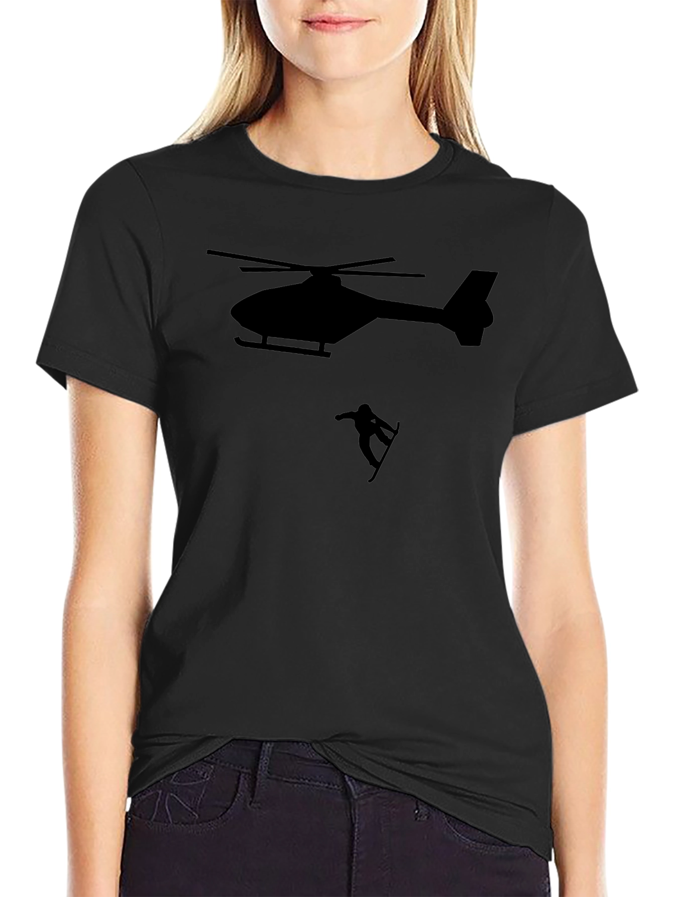 Helicopter Snowboarder Black T-Shirt