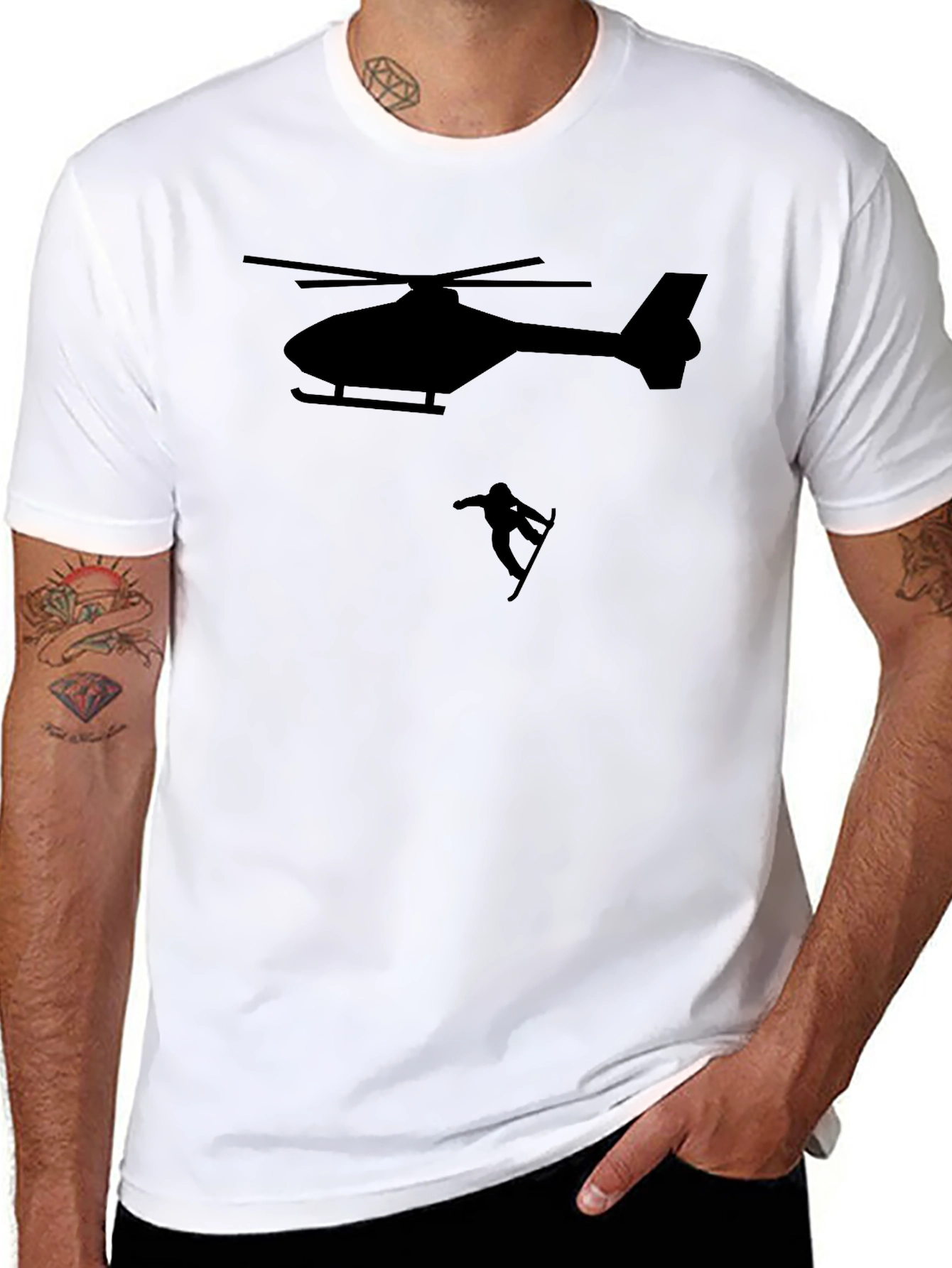 Helicopter Snowboarder Black T-Shirt