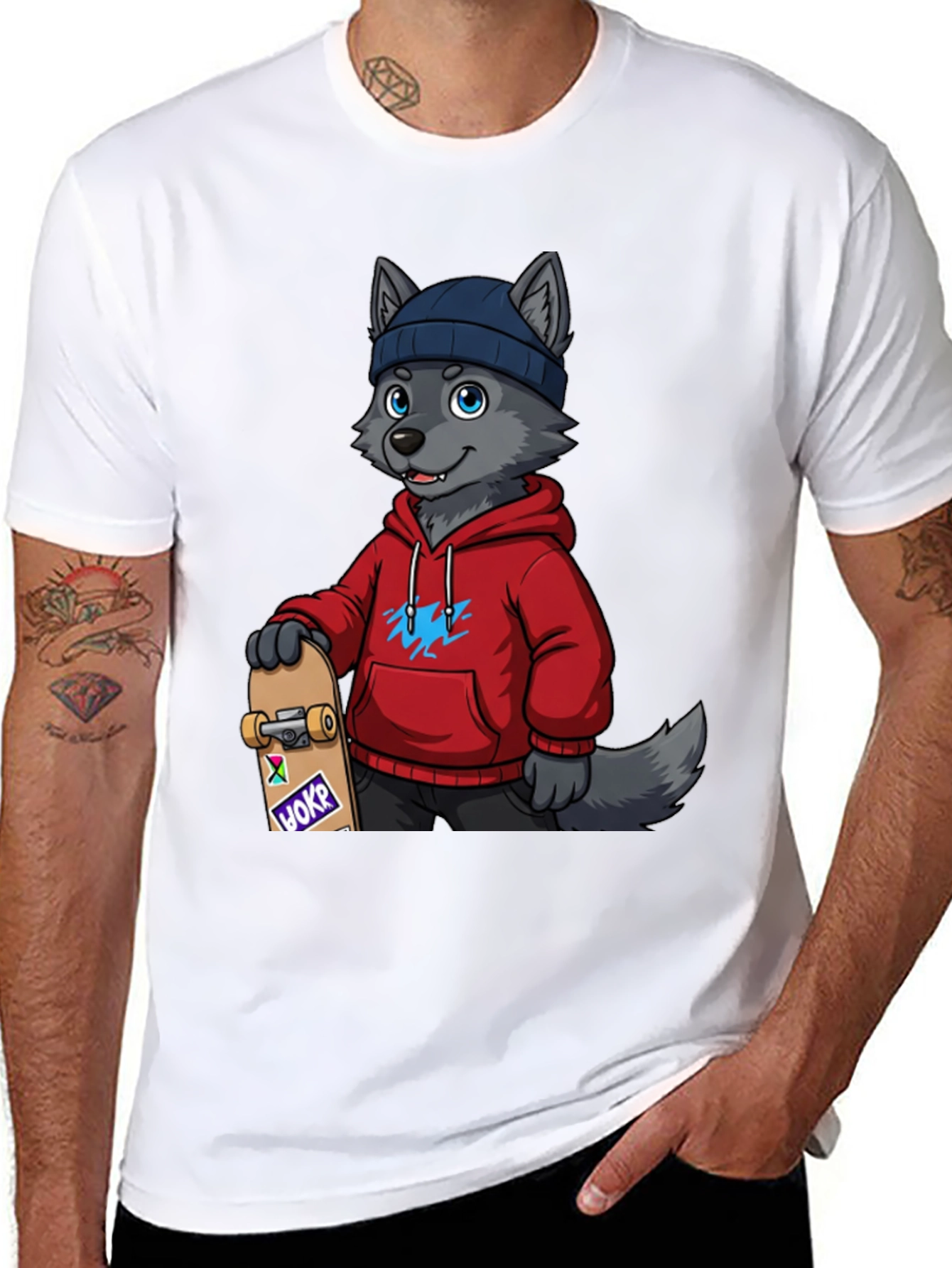 Skater Wolf Graphic Tee - Cool & Unique Design