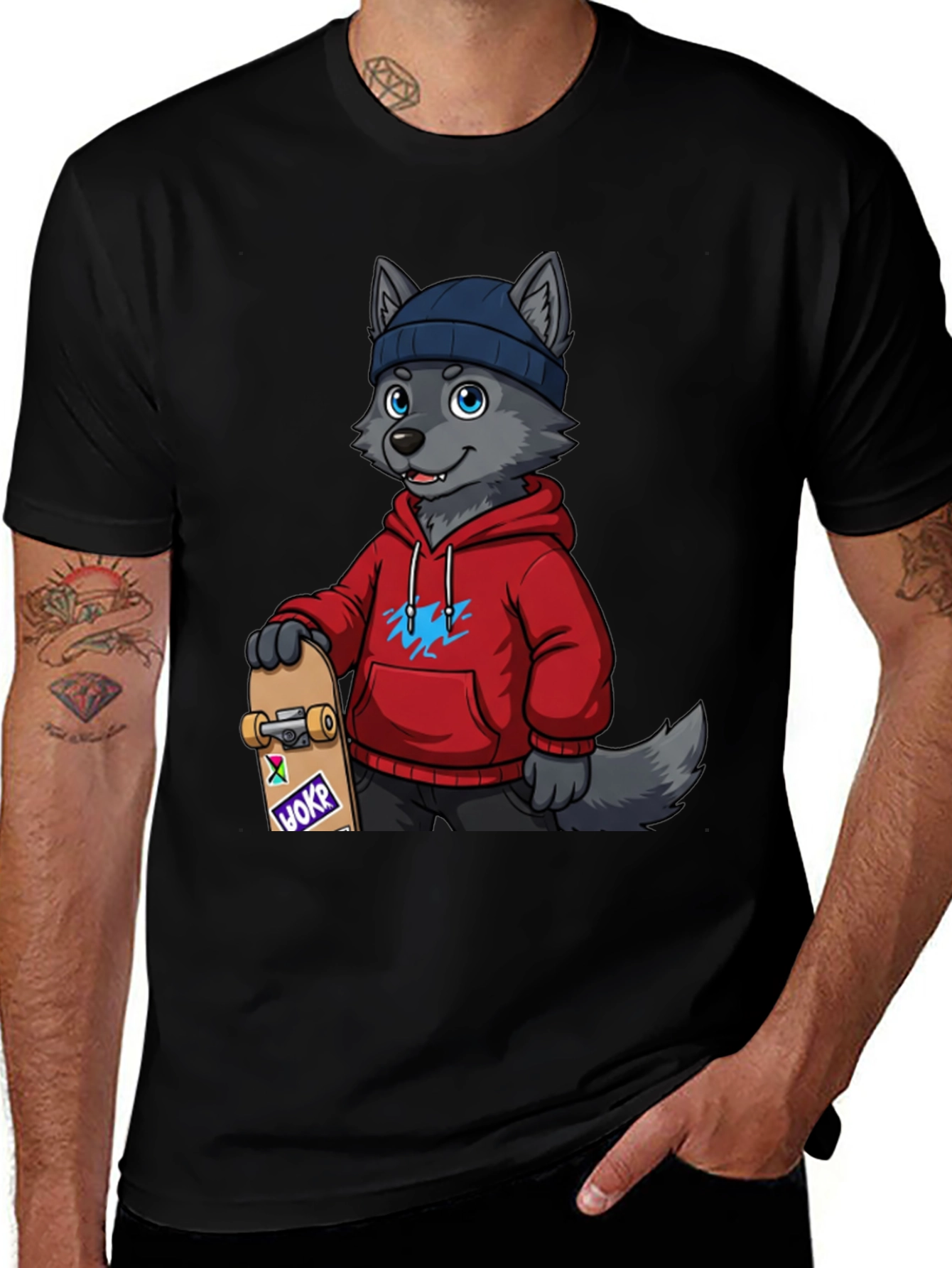 Skater Wolf Graphic Tee - Cool & Unique Design