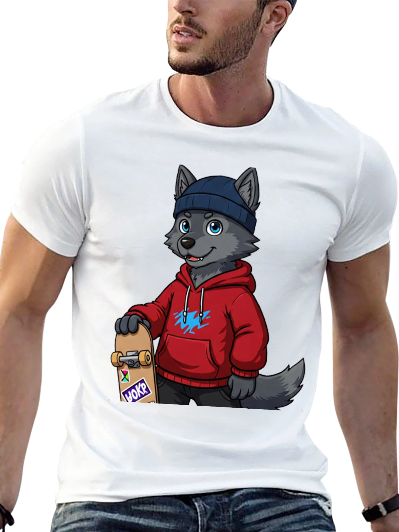 Skater Wolf Graphic Tee - Cool & Unique Design