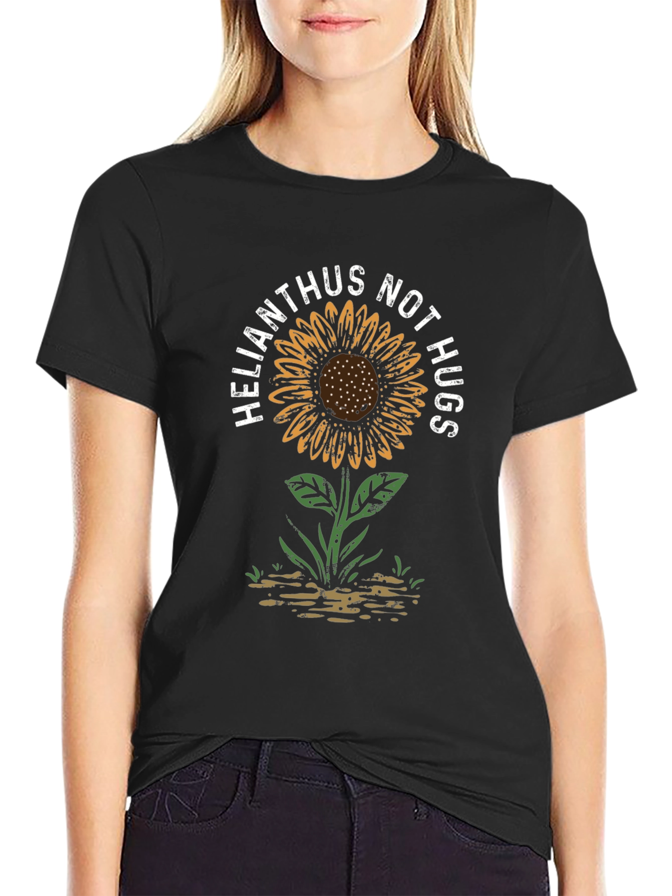 Helianthus Not Hugs Sunflower Graphic T-Shirt