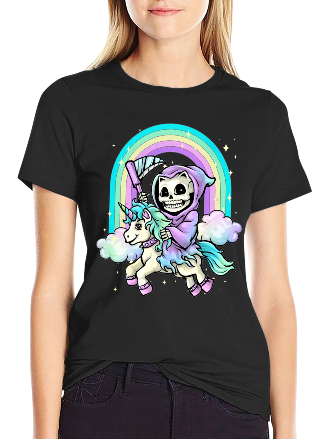 Grim Reaper Unicorn Rainbow T-Shirt