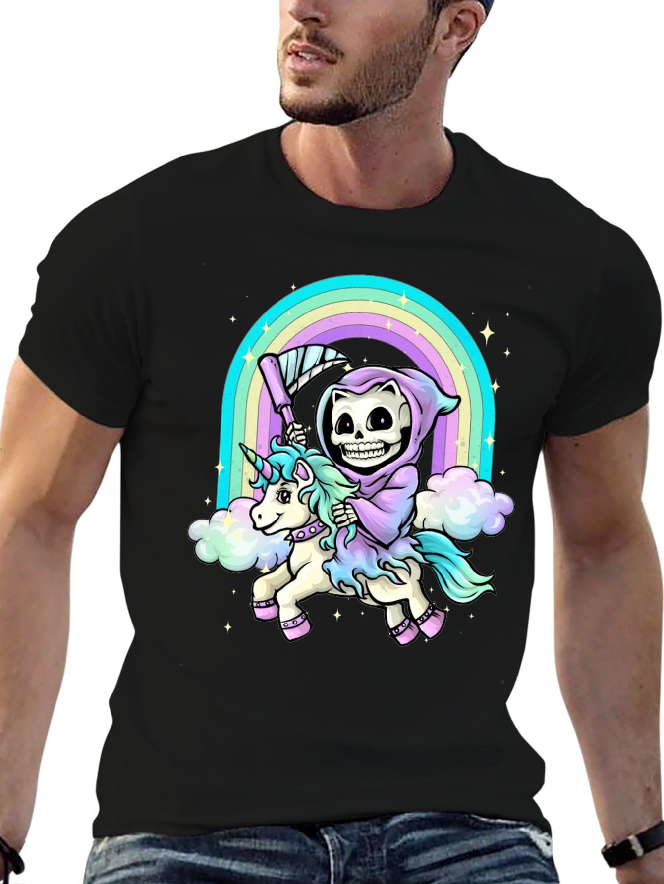 Grim Reaper Unicorn Rainbow T-Shirt