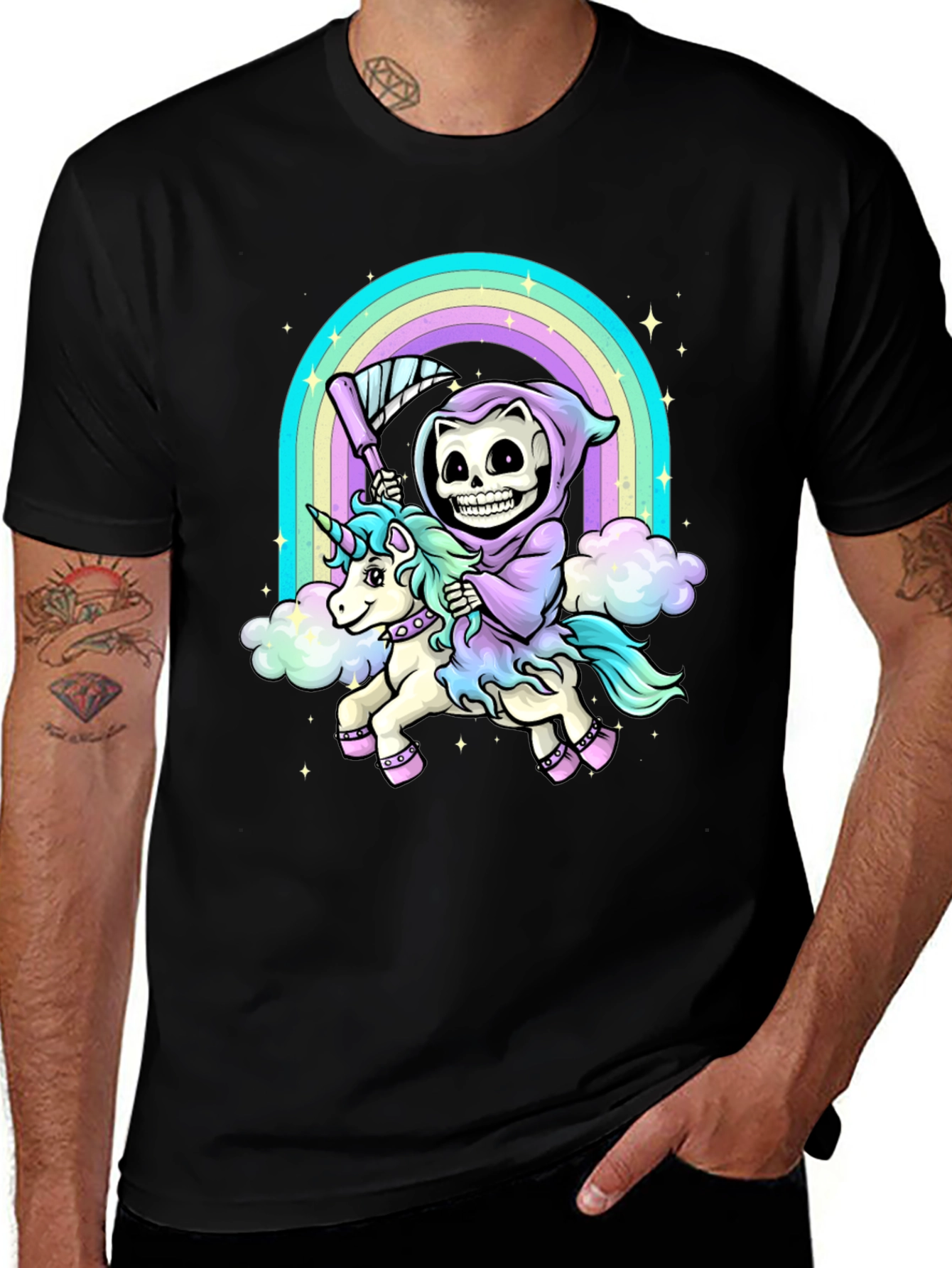 Grim Reaper Unicorn Rainbow T-Shirt