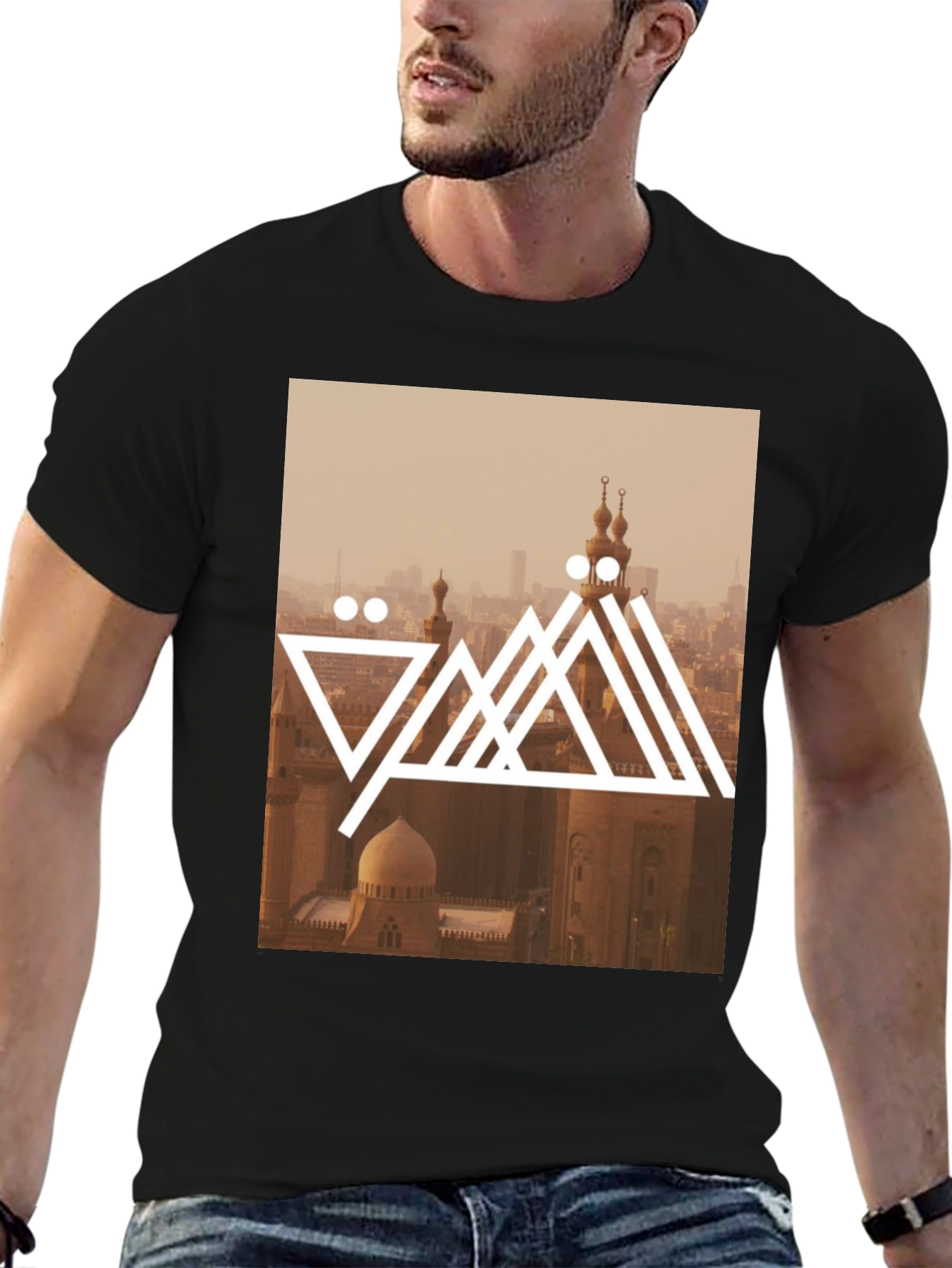 Cairo Skyline Graphic Tee - Trendy Black T-Shirt