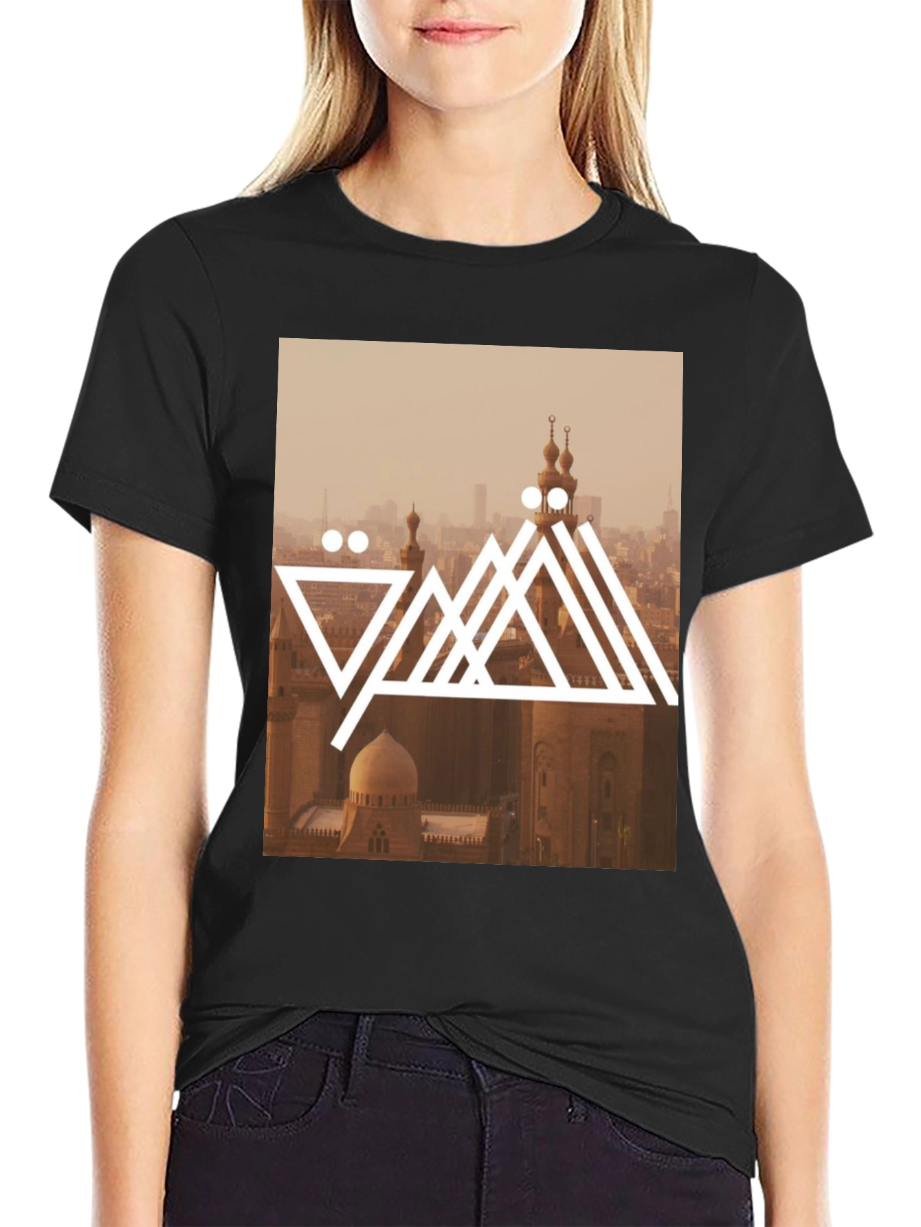 Cairo Skyline Graphic Tee - Trendy Black T-Shirt