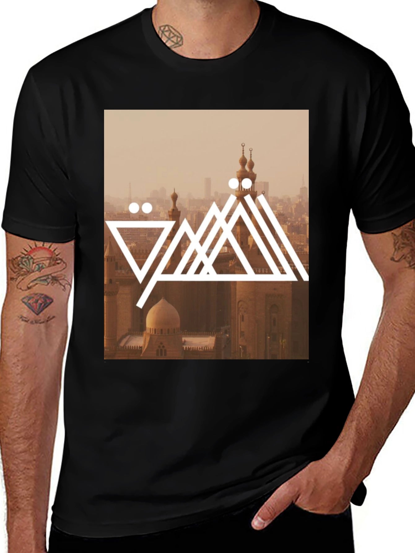 Cairo Skyline Graphic Tee - Trendy Black T-Shirt