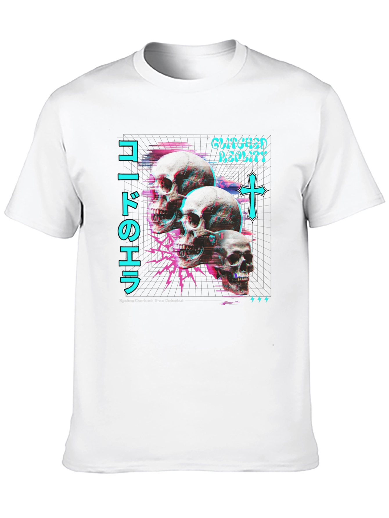 Glitch Reality Skull T-Shirt - Cyberpunk Aesthetic