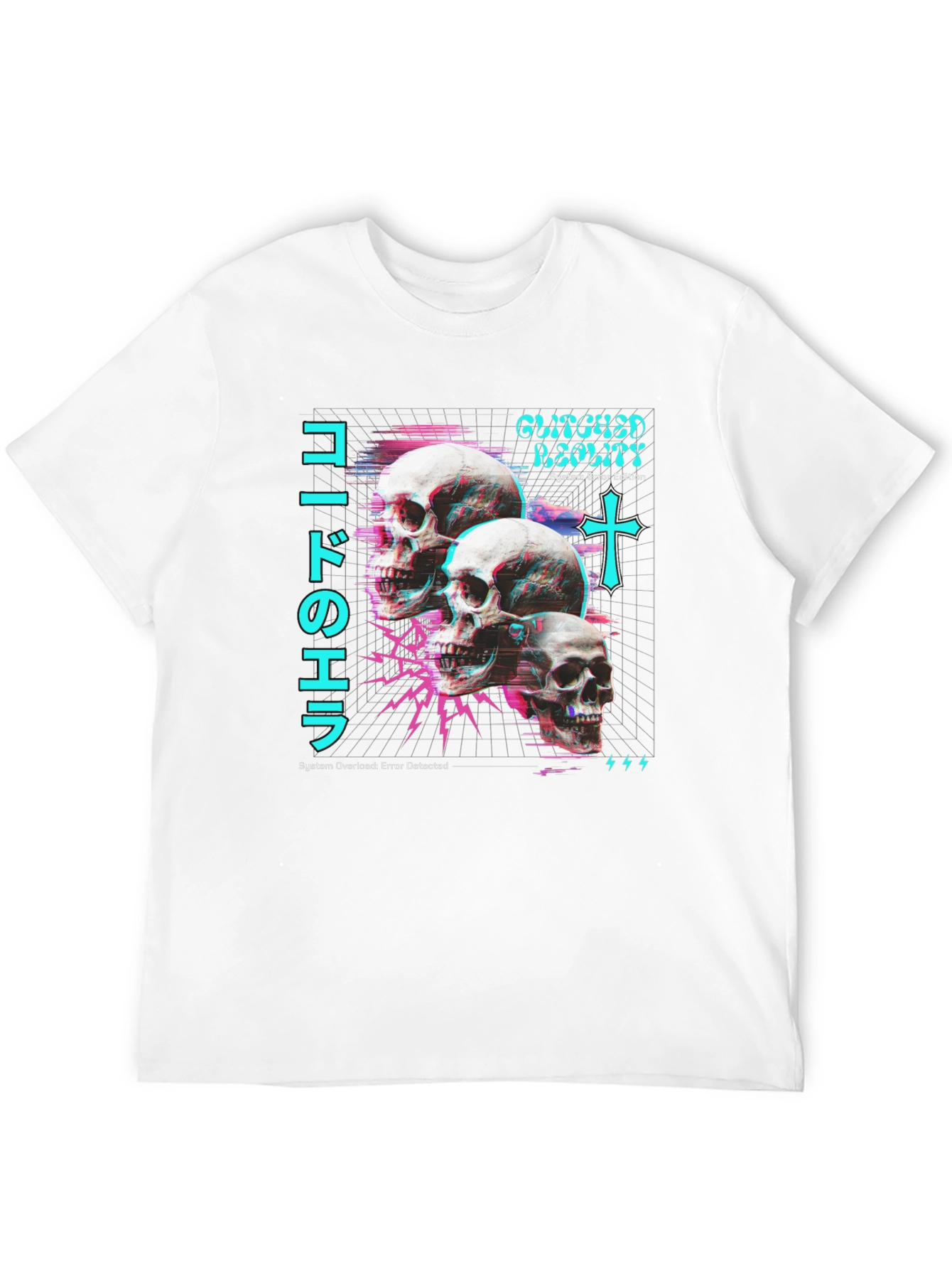 Glitch Reality Skull T-Shirt - Cyberpunk Aesthetic