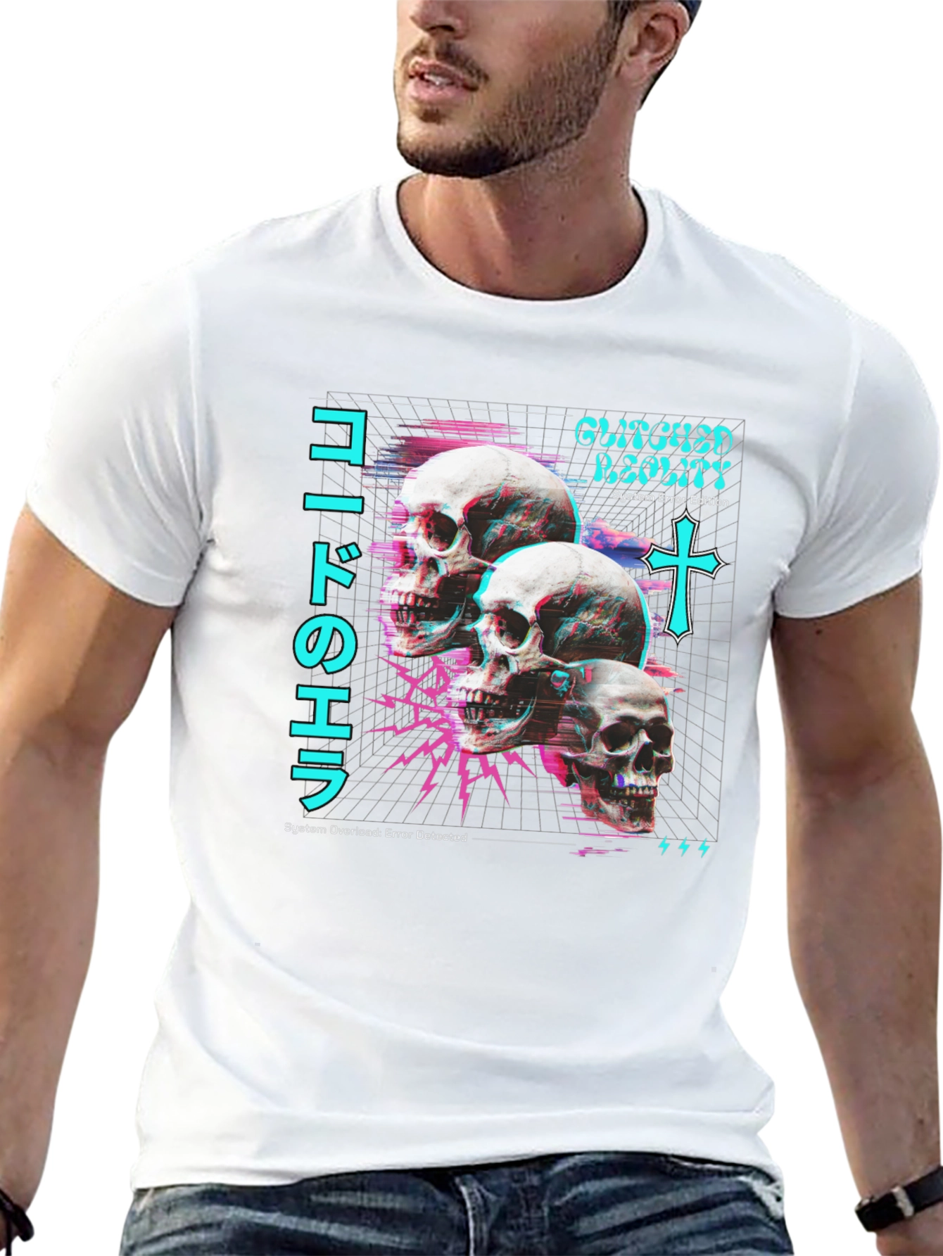 Glitch Reality Skull T-Shirt - Cyberpunk Aesthetic