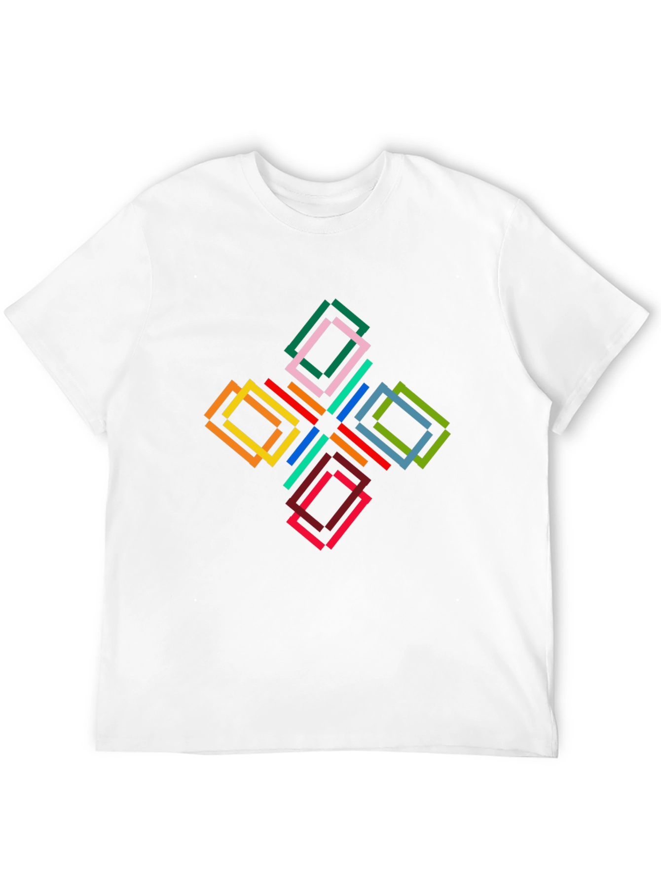 Geometric Square Pattern Black T-Shirt