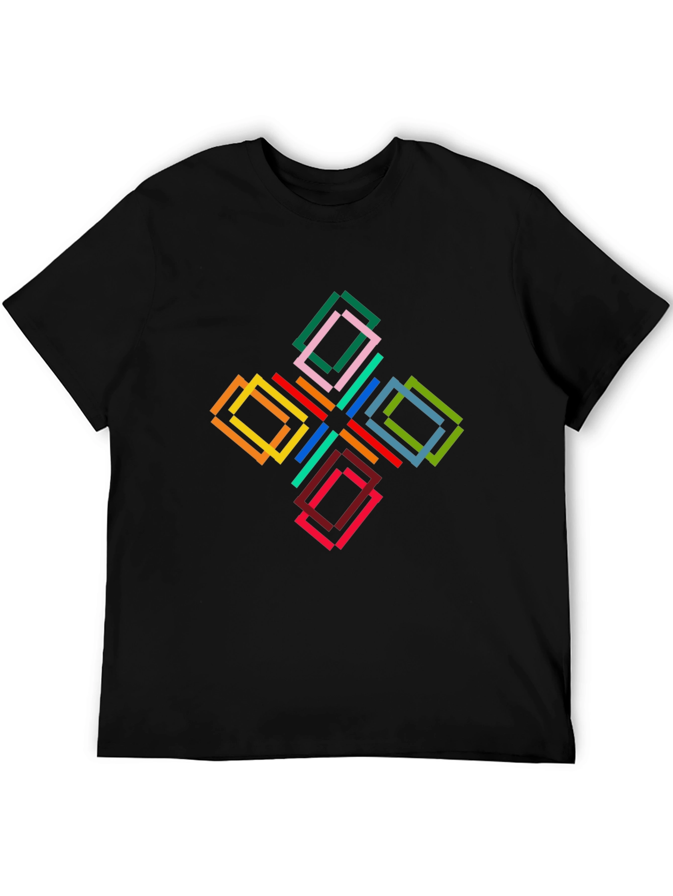 Geometric Square Pattern Black T-Shirt