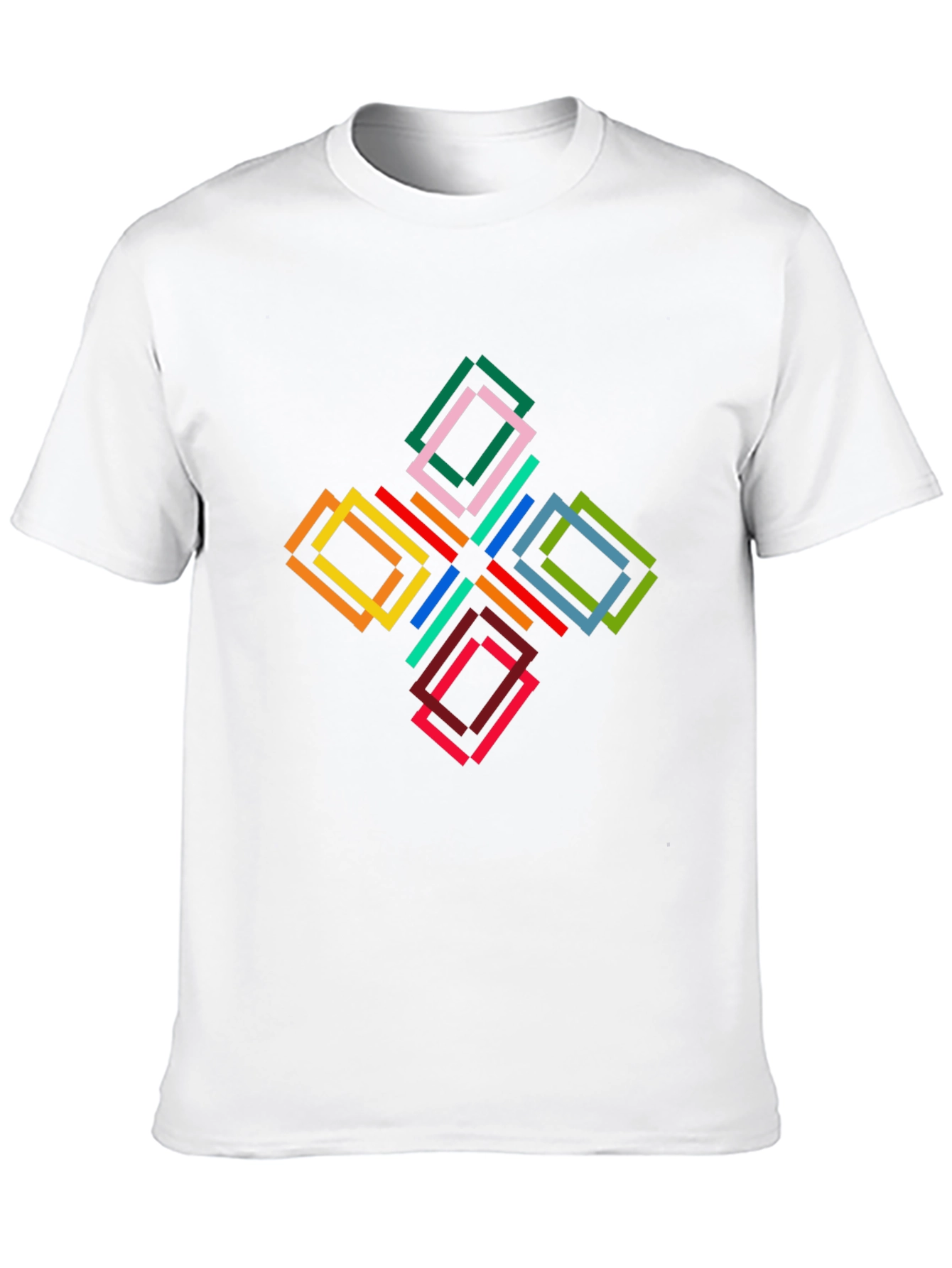 Geometric Square Pattern Black T-Shirt