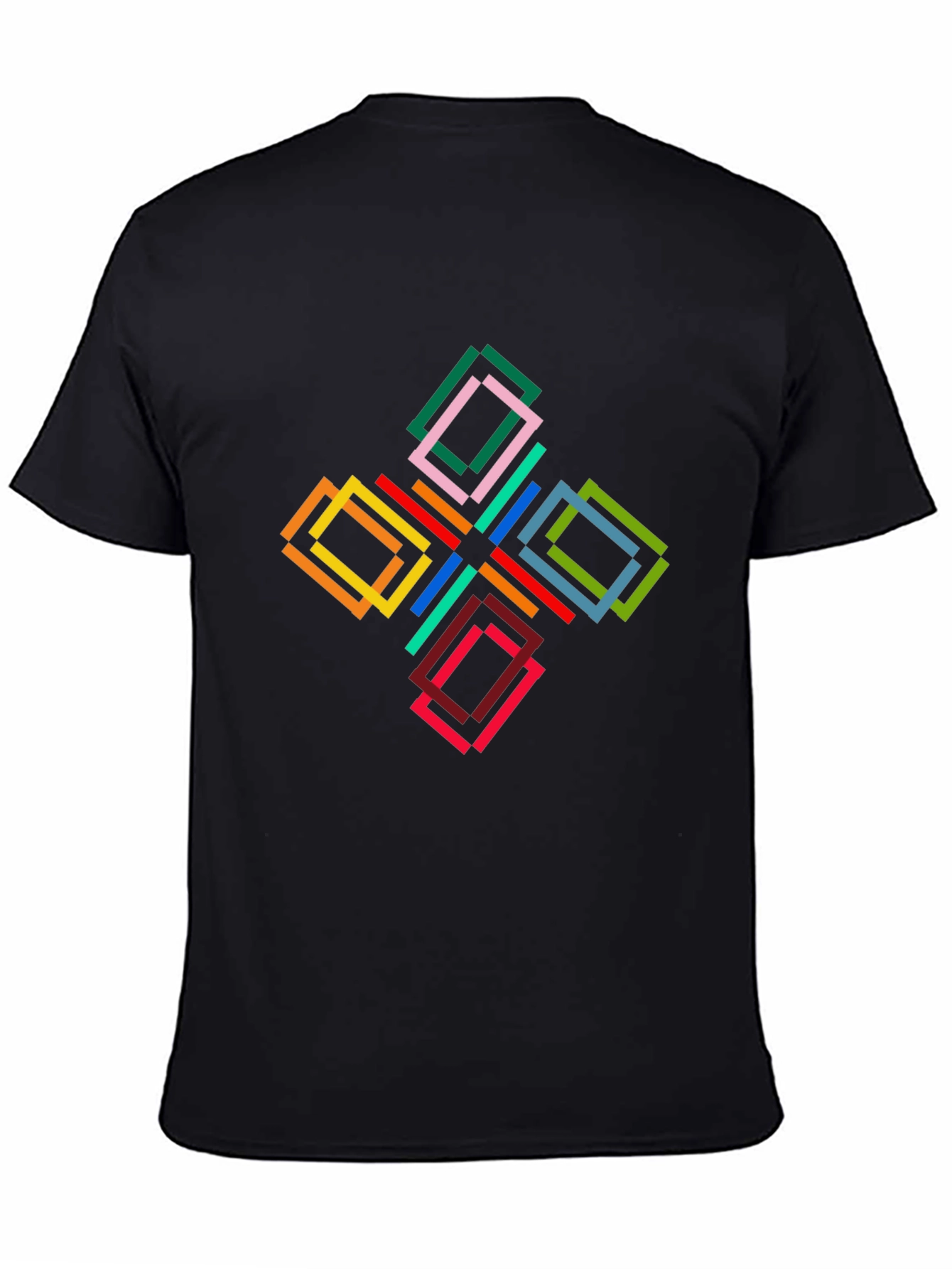 Geometric Square Pattern Black T-Shirt