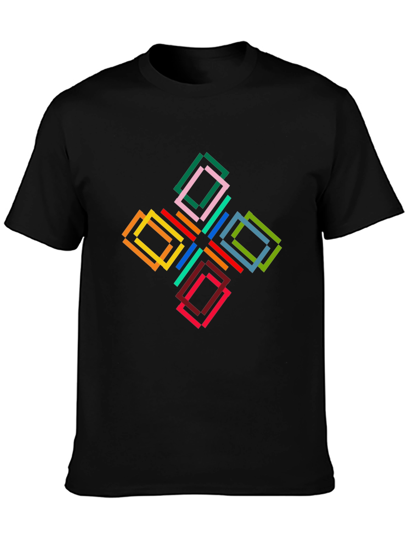 Geometric Square Pattern Black T-Shirt