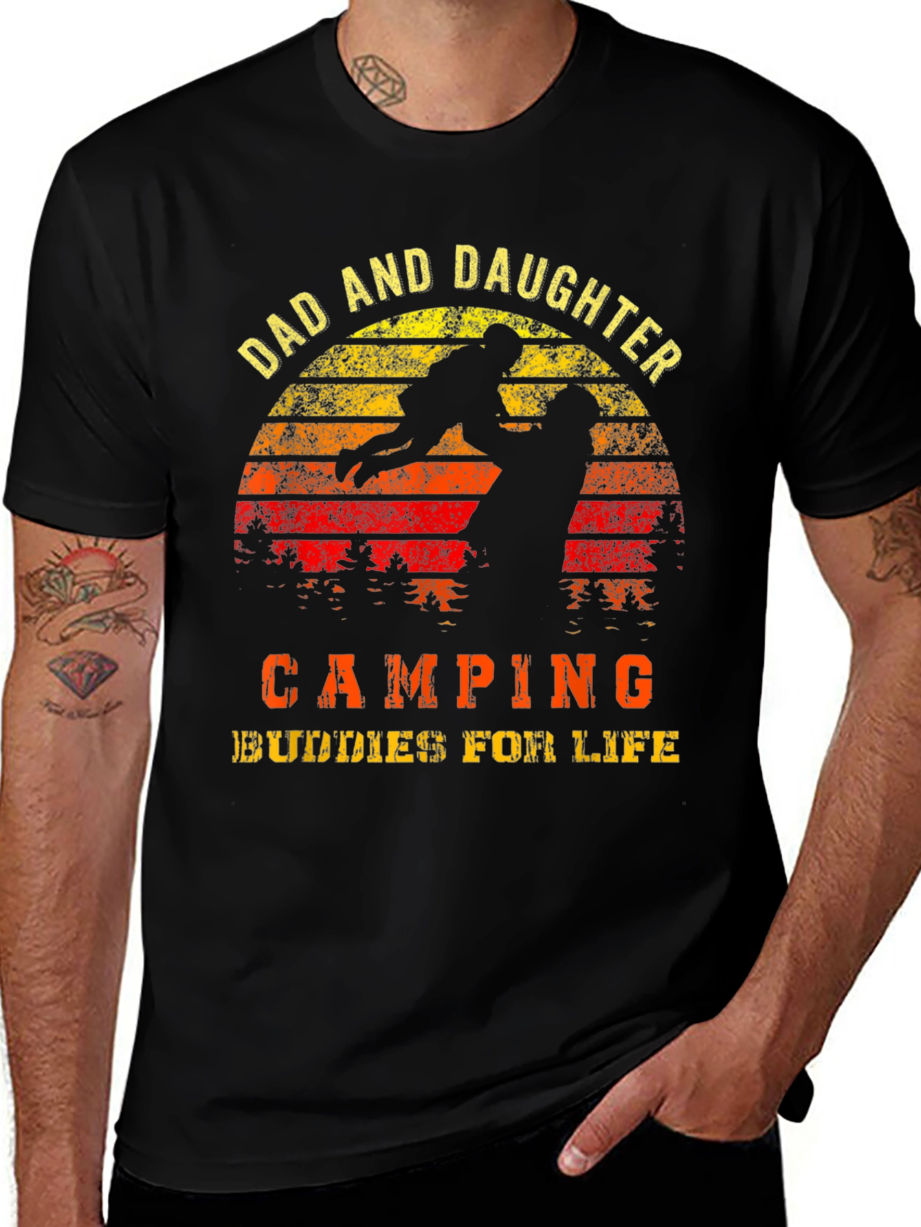 Dad and Daughter Camping Buddies Black T-Shirt