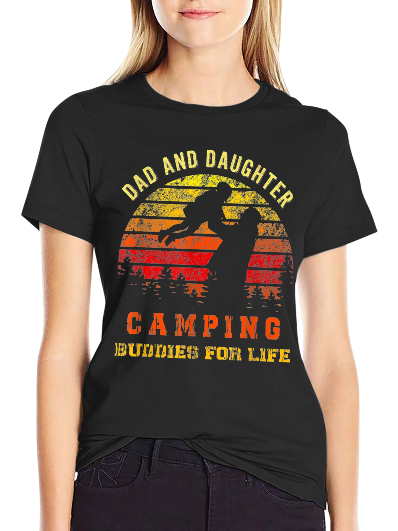 Dad and Daughter Camping Buddies Black T-Shirt