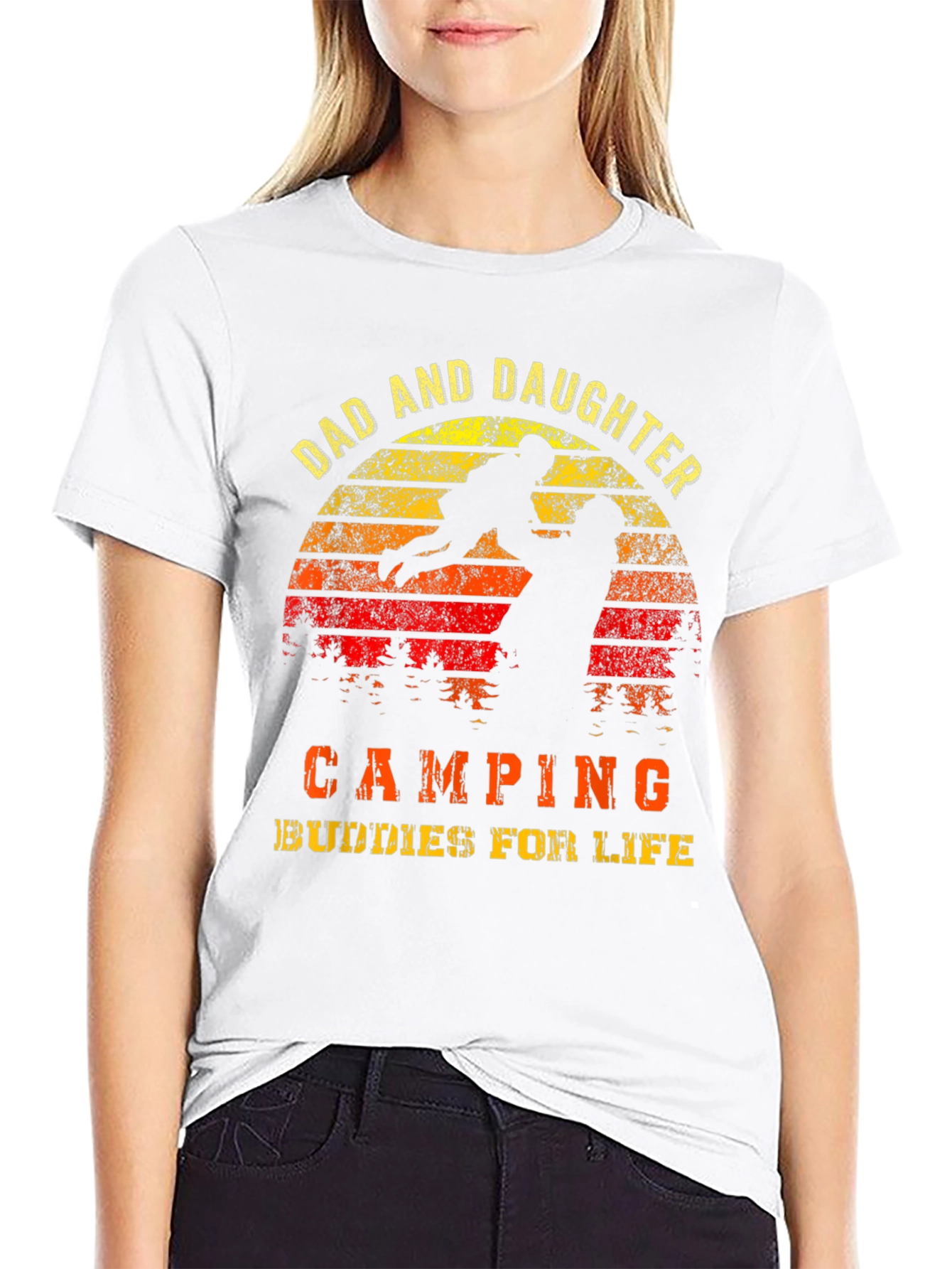 Dad and Daughter Camping Buddies Black T-Shirt