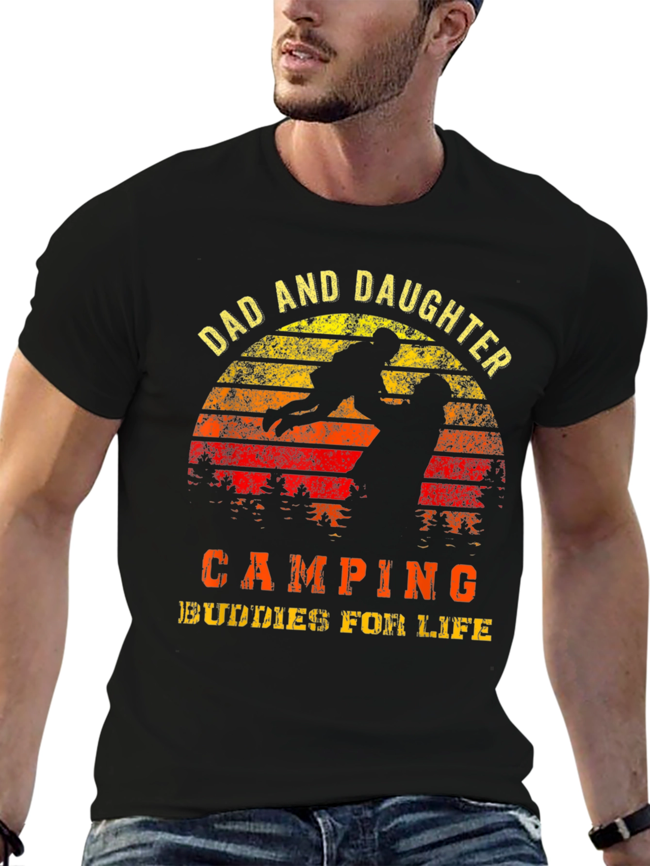 Dad and Daughter Camping Buddies Black T-Shirt