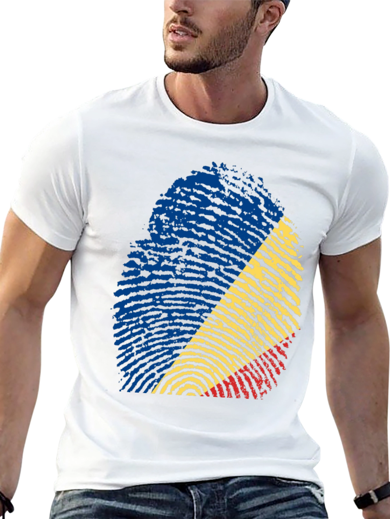 Romania Flag Fingerprint T-Shirt