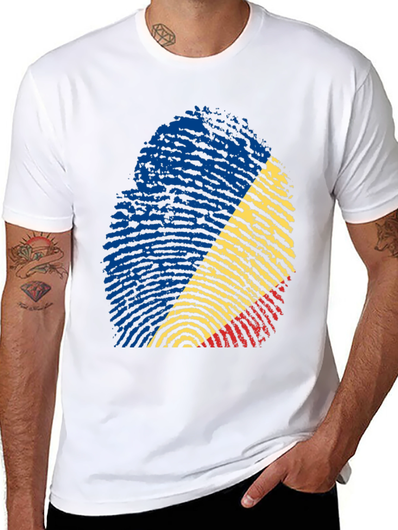 Romania Flag Fingerprint T-Shirt