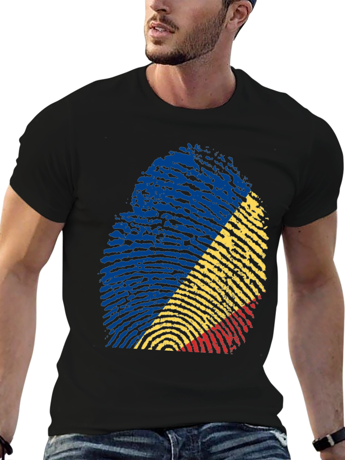 Romania Flag Fingerprint T-Shirt