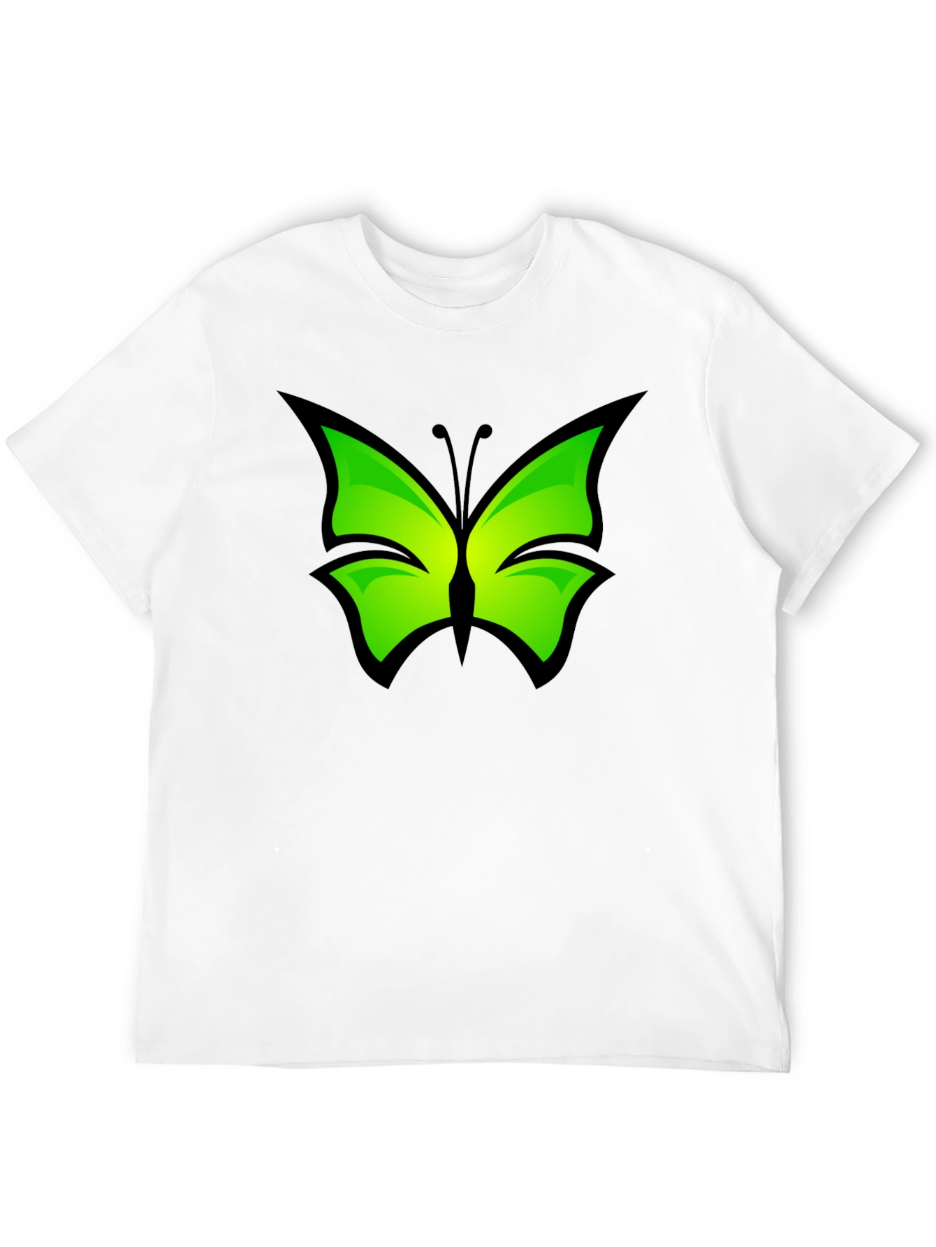 Green Butterfly Graphic Black T-Shirt