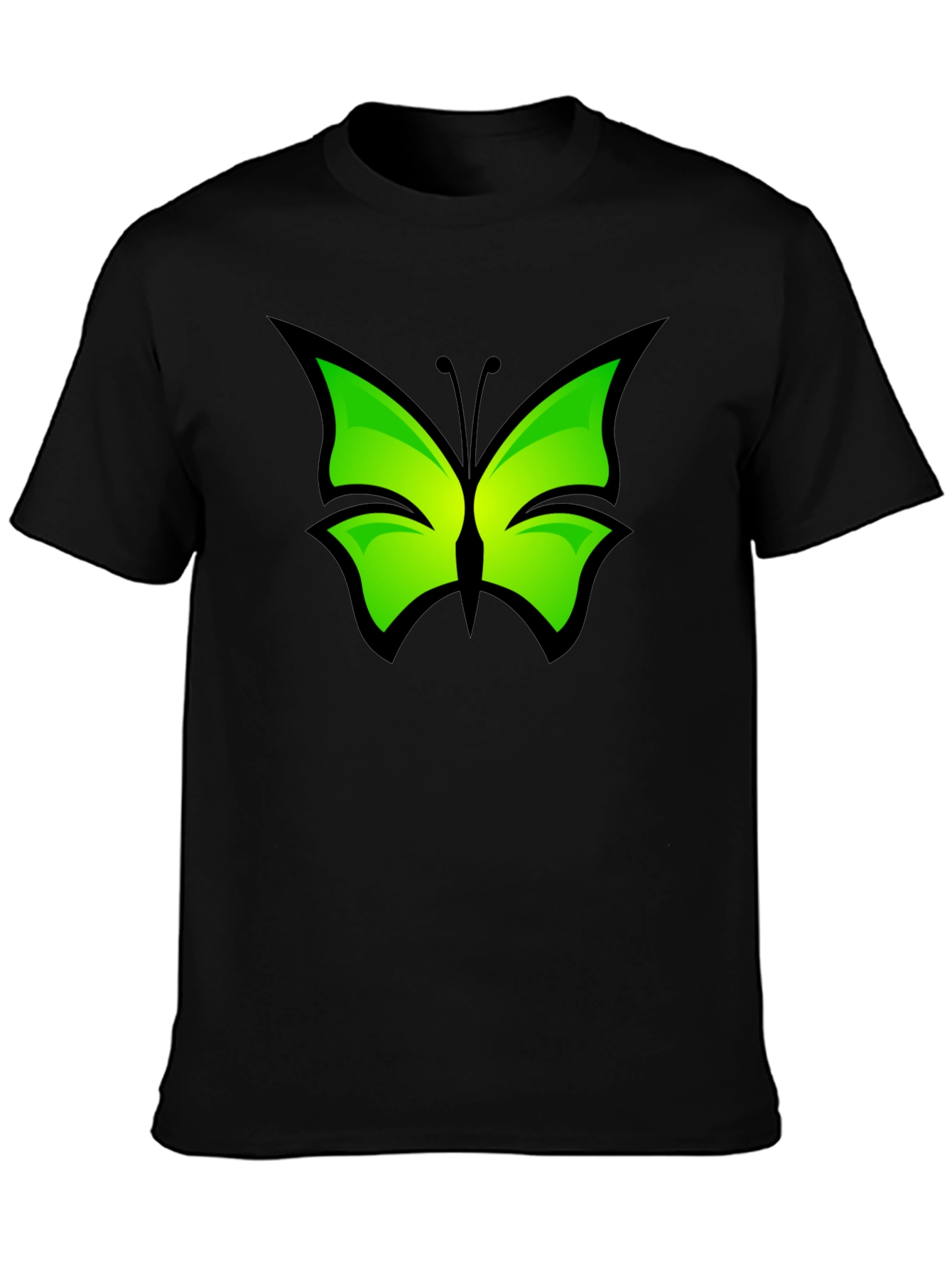 Green Butterfly Graphic Black T-Shirt