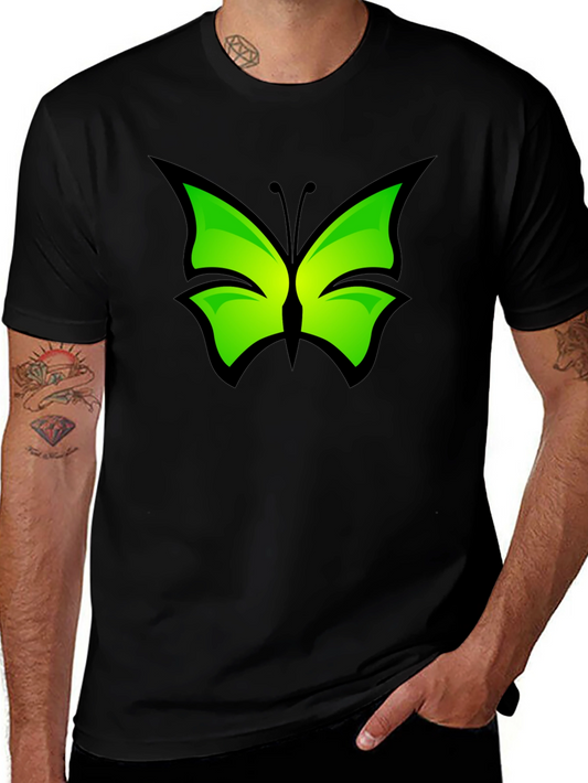 Green Butterfly Graphic Black T-Shirt
