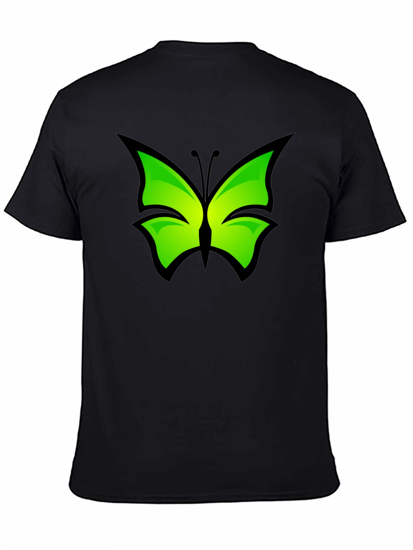 Green Butterfly Graphic Black T-Shirt