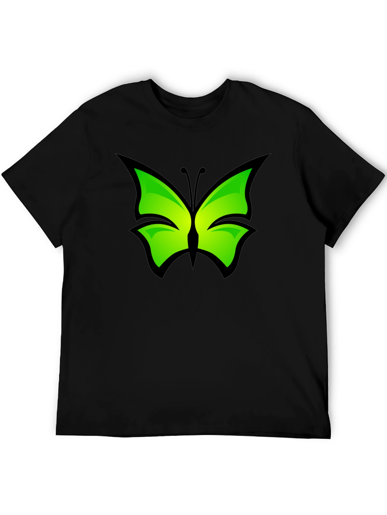 Green Butterfly Graphic Black T-Shirt