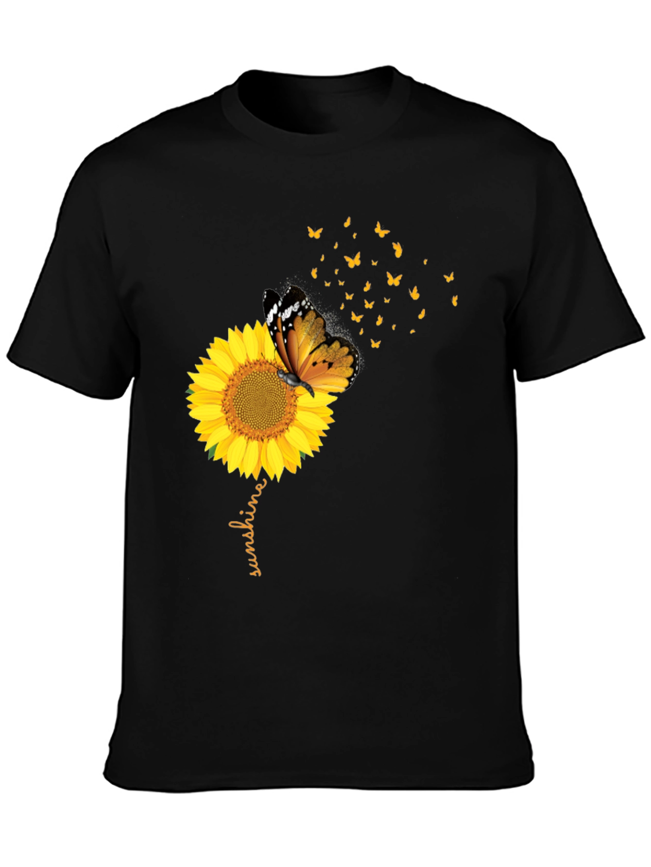 Sunflower Butterfly Sunshine Black Graphic Tee