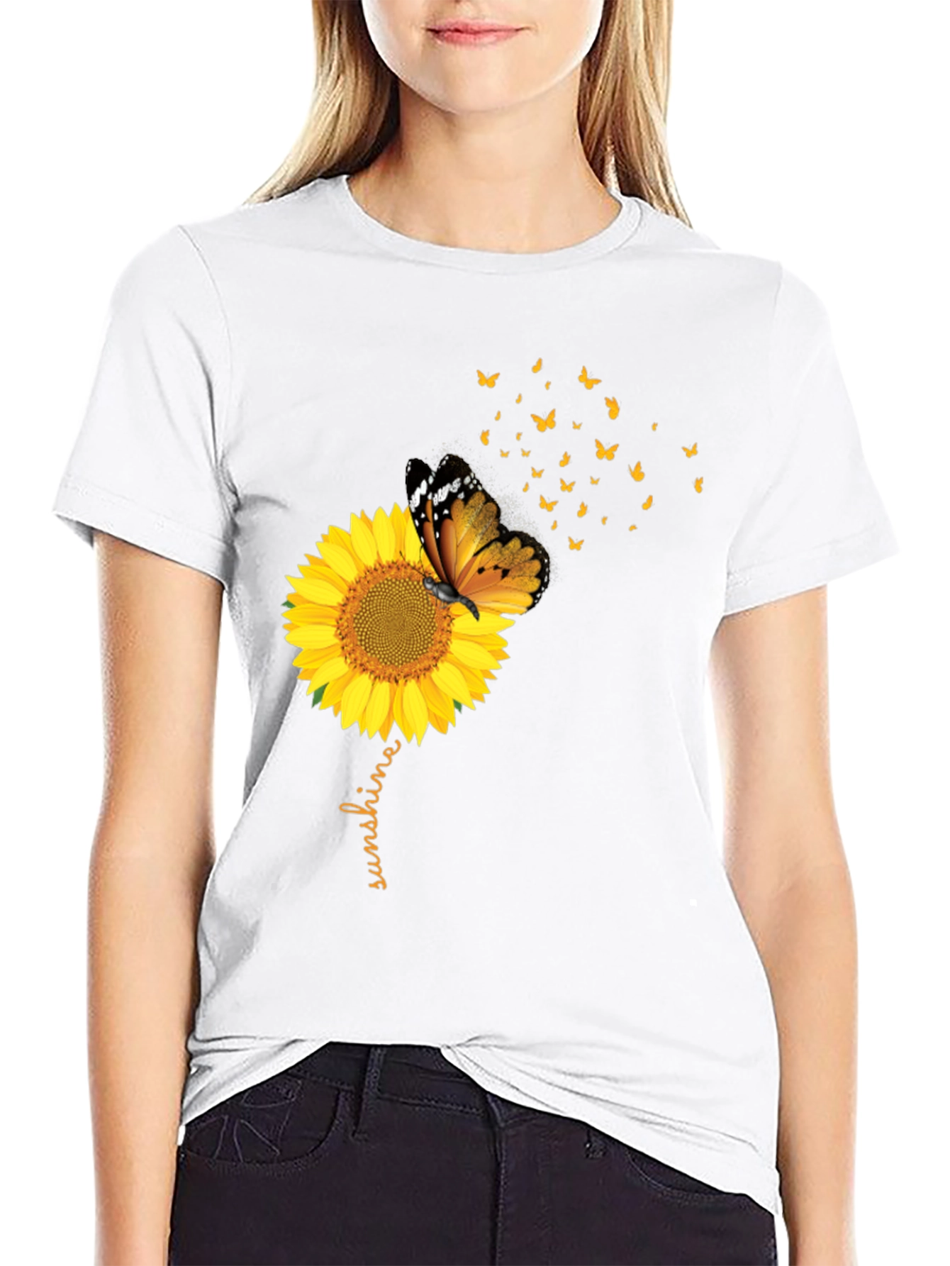 Sunflower Butterfly Sunshine Black Graphic Tee