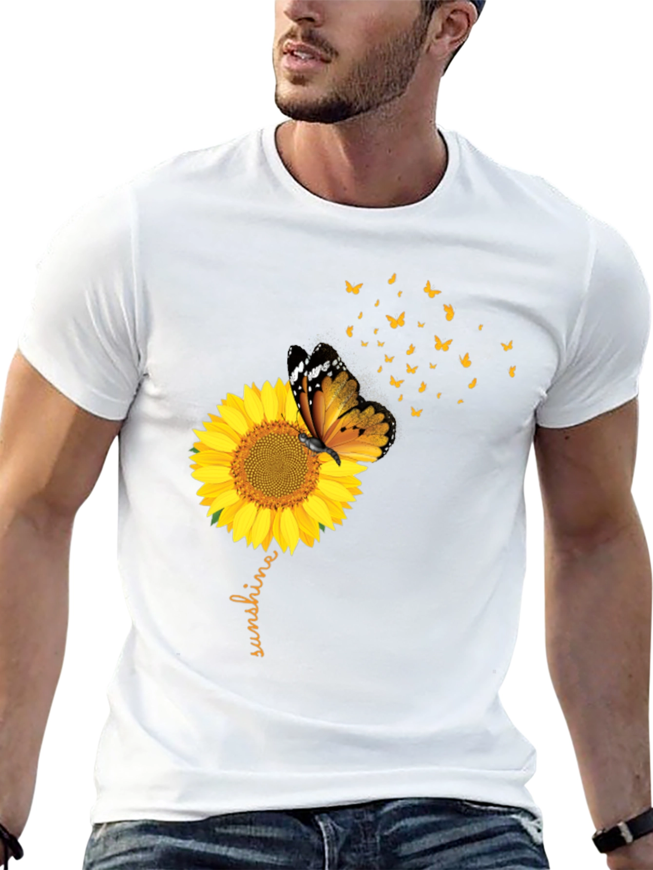 Sunflower Butterfly Sunshine Black Graphic Tee