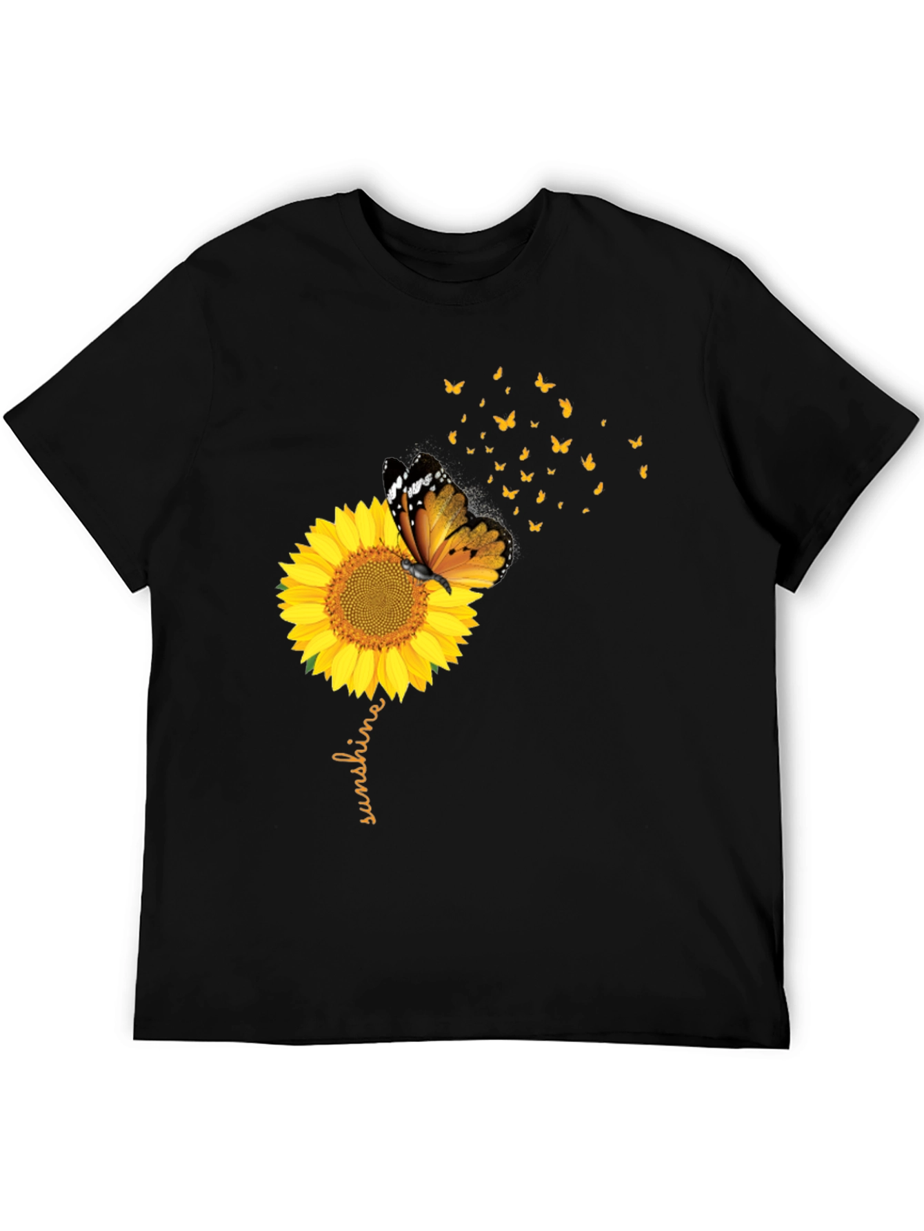 Sunflower Butterfly Sunshine Black Graphic Tee