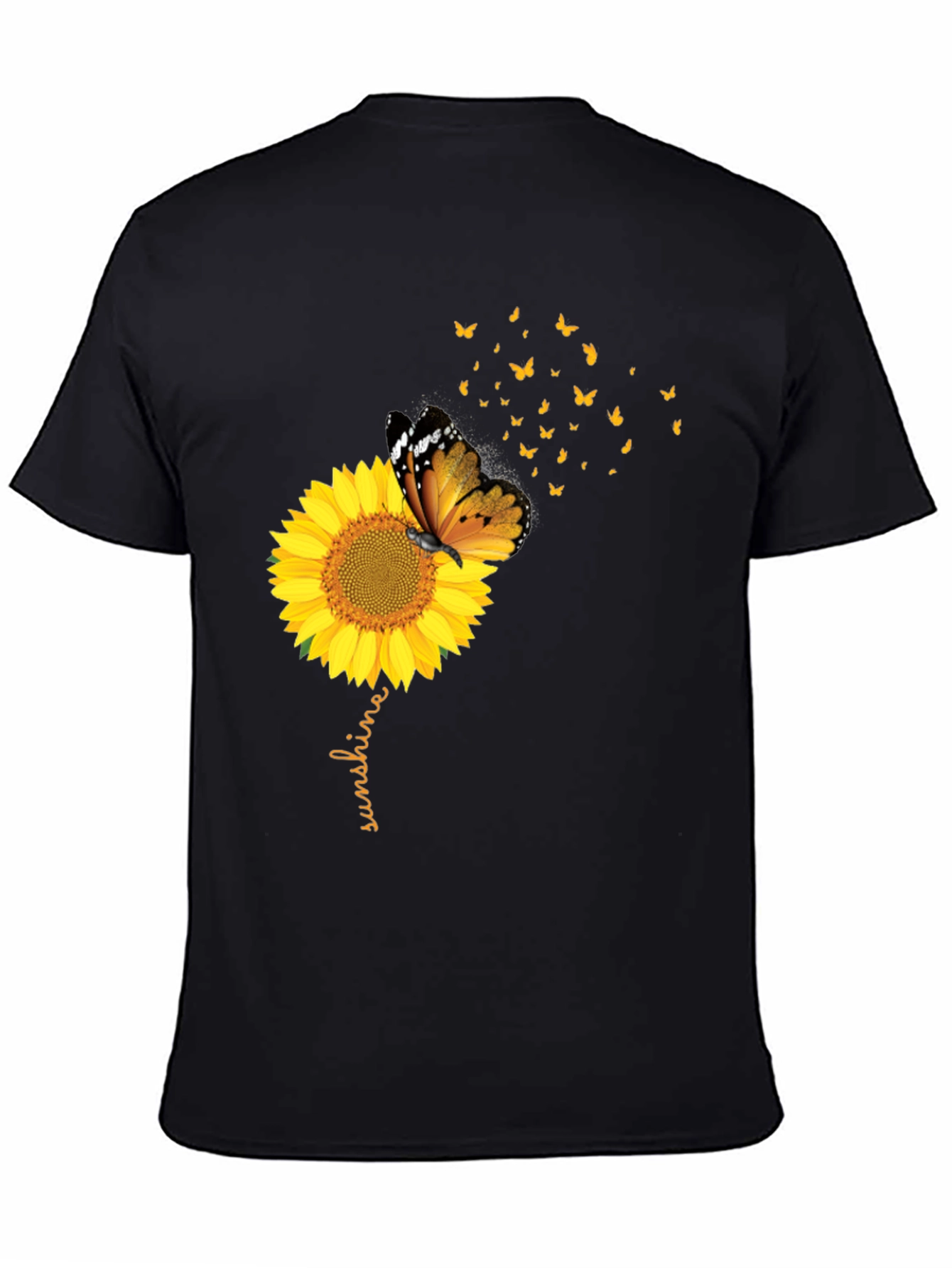 Sunflower Butterfly Sunshine Black Graphic Tee