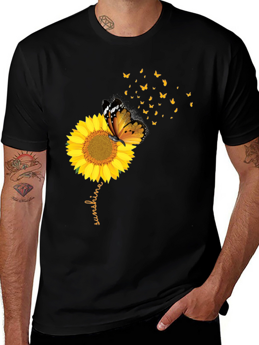 Sunflower Butterfly Sunshine Black Graphic Tee
