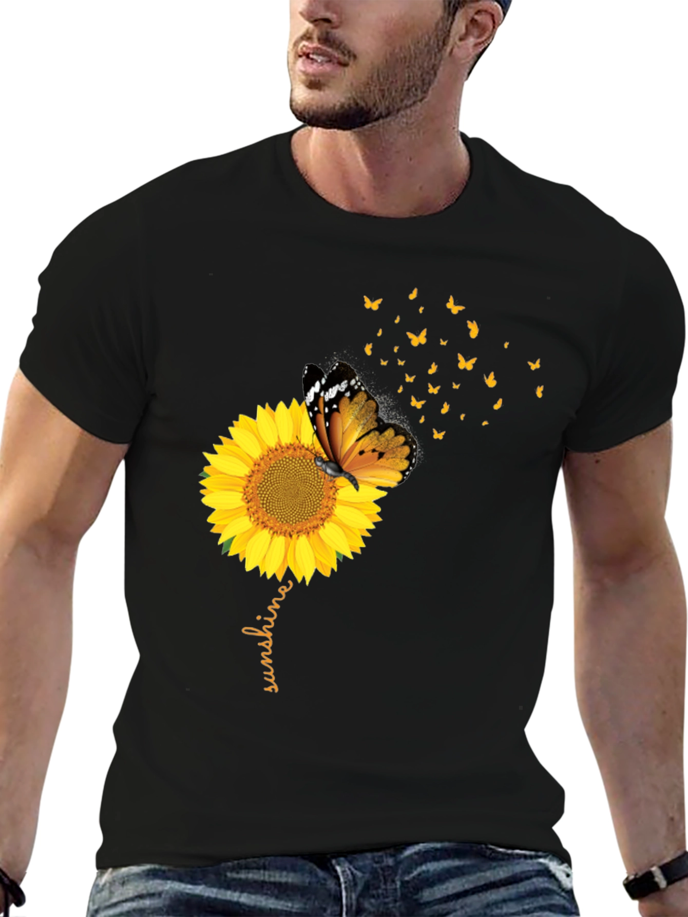 Sunflower Butterfly Sunshine Black Graphic Tee