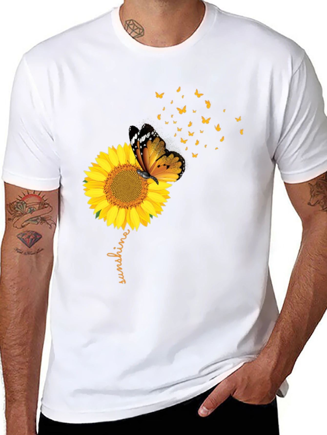 Sunflower Butterfly Sunshine Black Graphic Tee