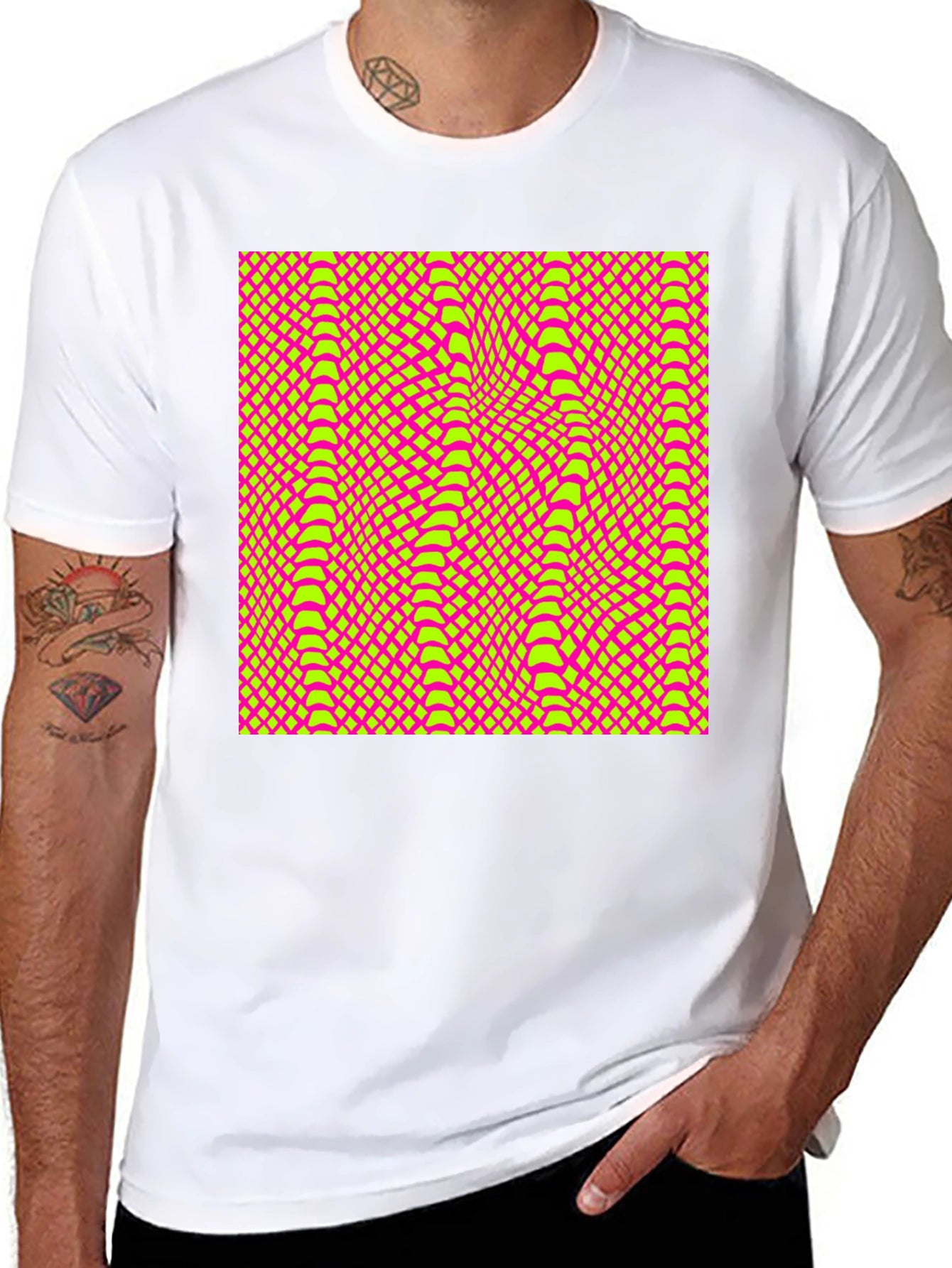 Vivid Geometric Snake Print Crew Neck T-Shirt